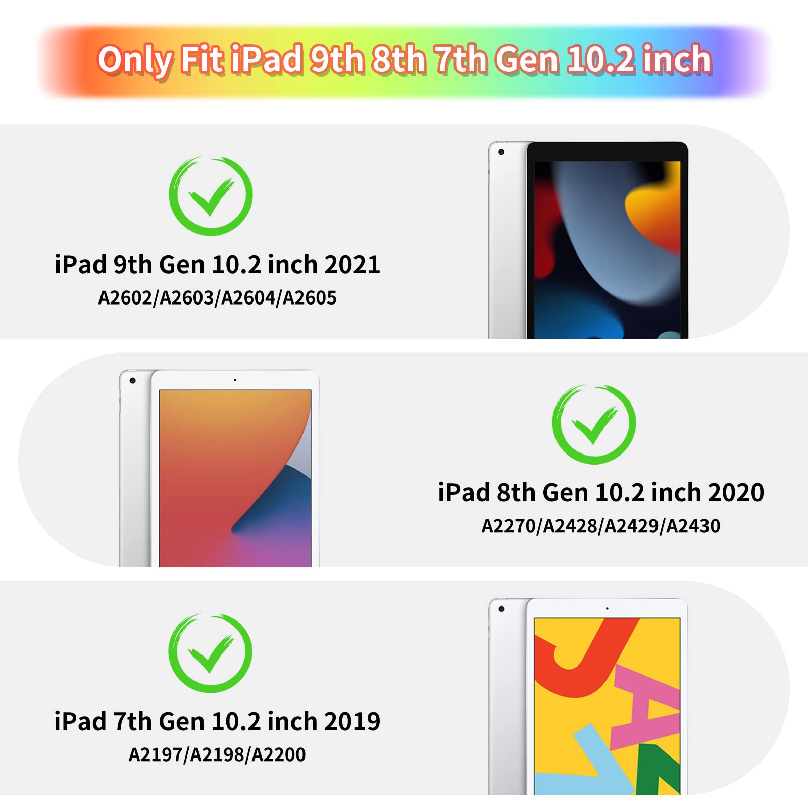 Wesadn For Ipad 9Th Generation Case 8Th 7Th Gen 10.2 Inch With Screen Protector/Butterfly Kickstand/Lanyard/Keychain Rugged Case