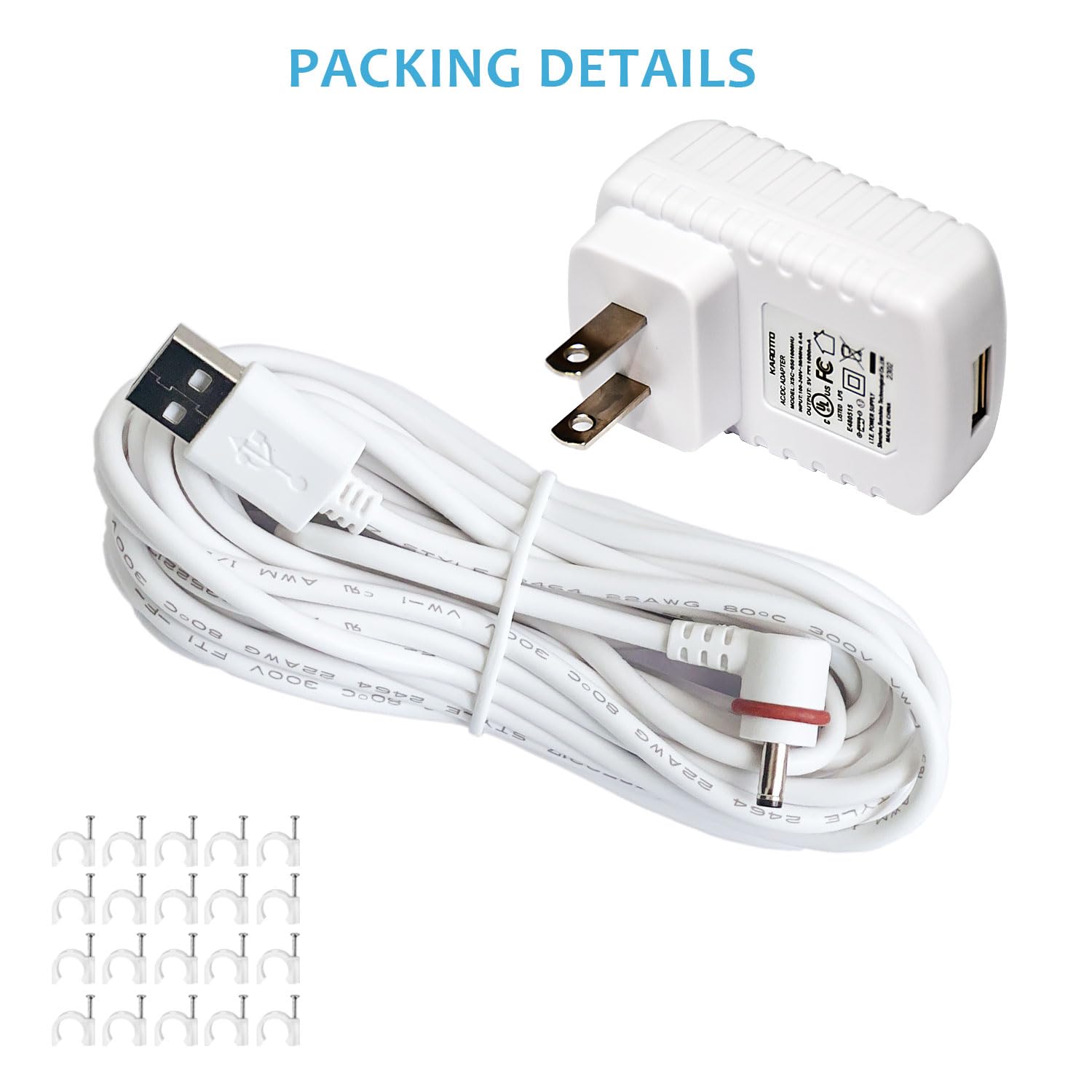 Karotto 16Ft Power Cord With Adapter For Ring Stick Up Cam Battery 3Rd Gen/2Nd Gen/Plug In,Ring Spotlight Cam Battery  1Pack