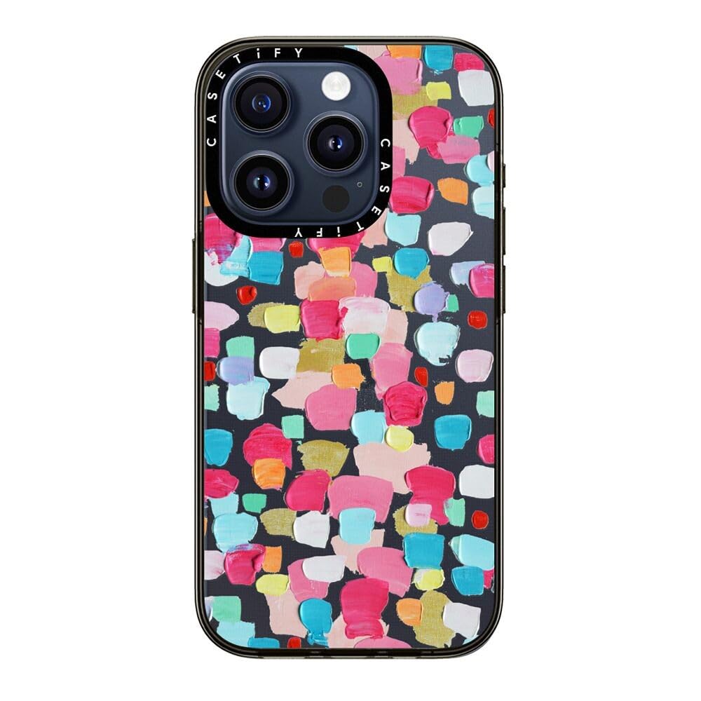 Casetify Compact Iphone 15 Pro Case [2X Military Grade Drop Tested / 4Ft Drop Protection]   Magenta Confetti   Clear Black
