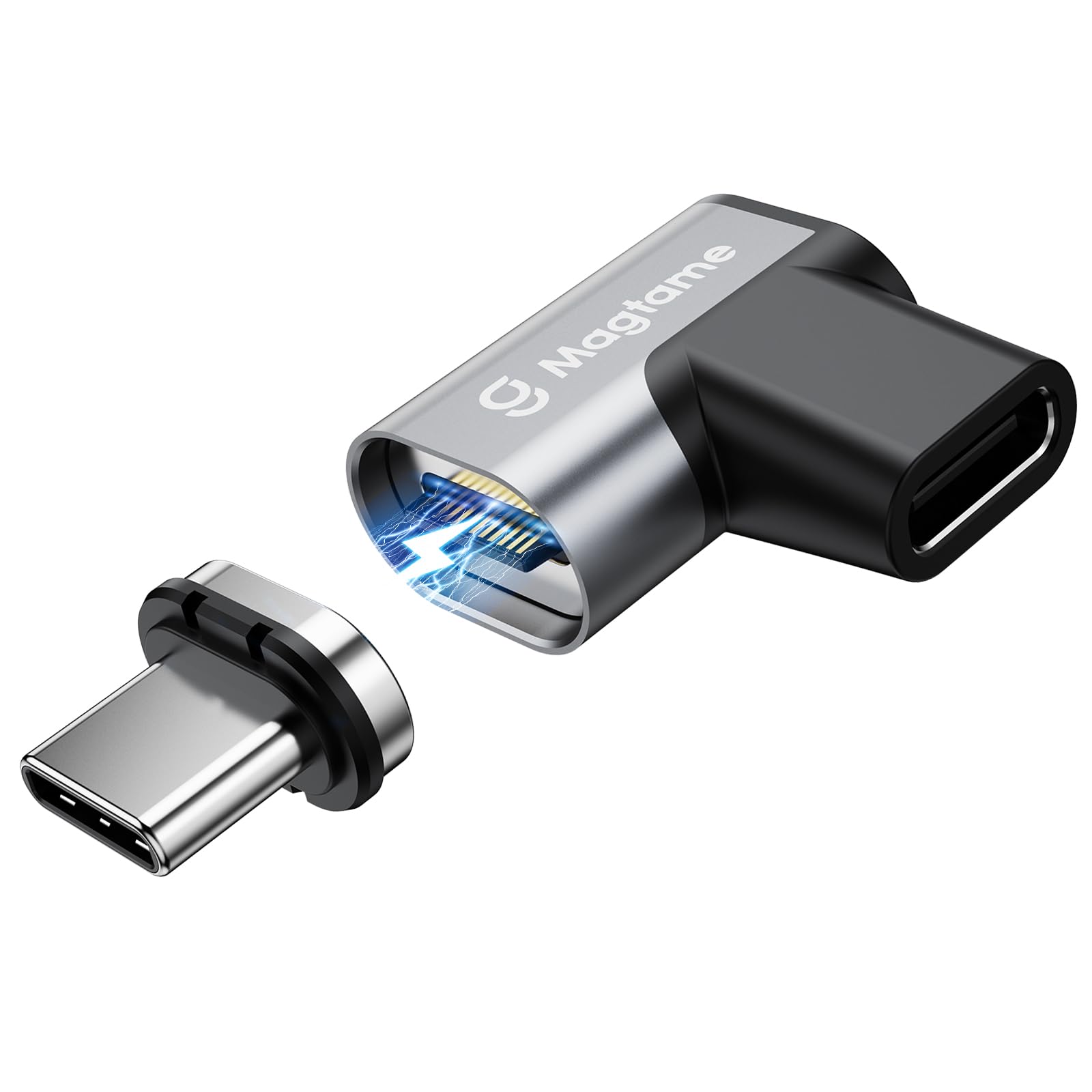 Magtame Magnetic 90 Degree Usb C Male To Usb C Female Adapter, 240W Right Angle 20Gbps Data Transfer 4K Video Output Compatible 