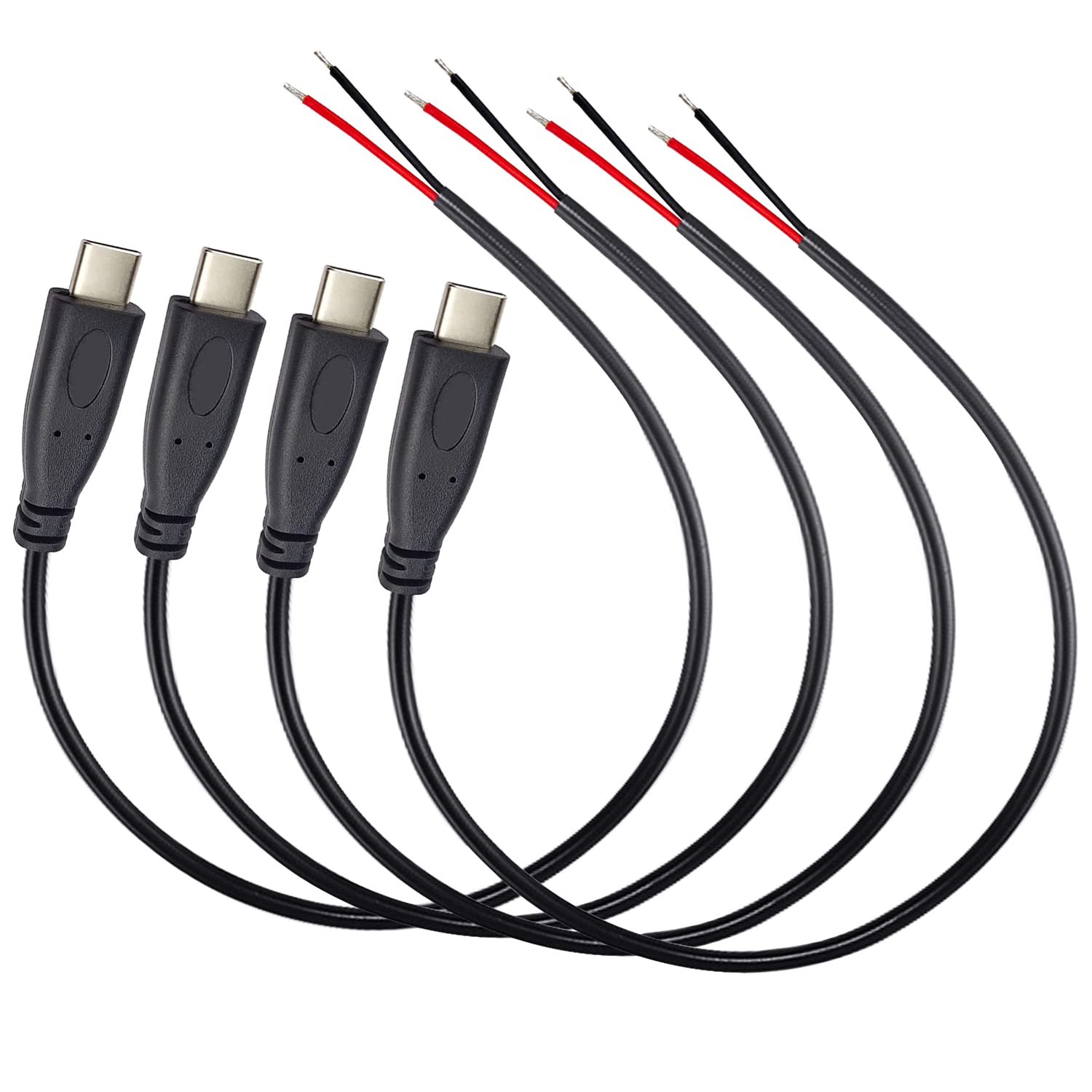 Jzymod Usb C Pigtail 2 Core Cable, 4 Pack Usb 2.0 Male Plug 2Pin Wire Diy Pigtail Cable 5V 3A 22Awg Usb C Power Cable Black (9.8