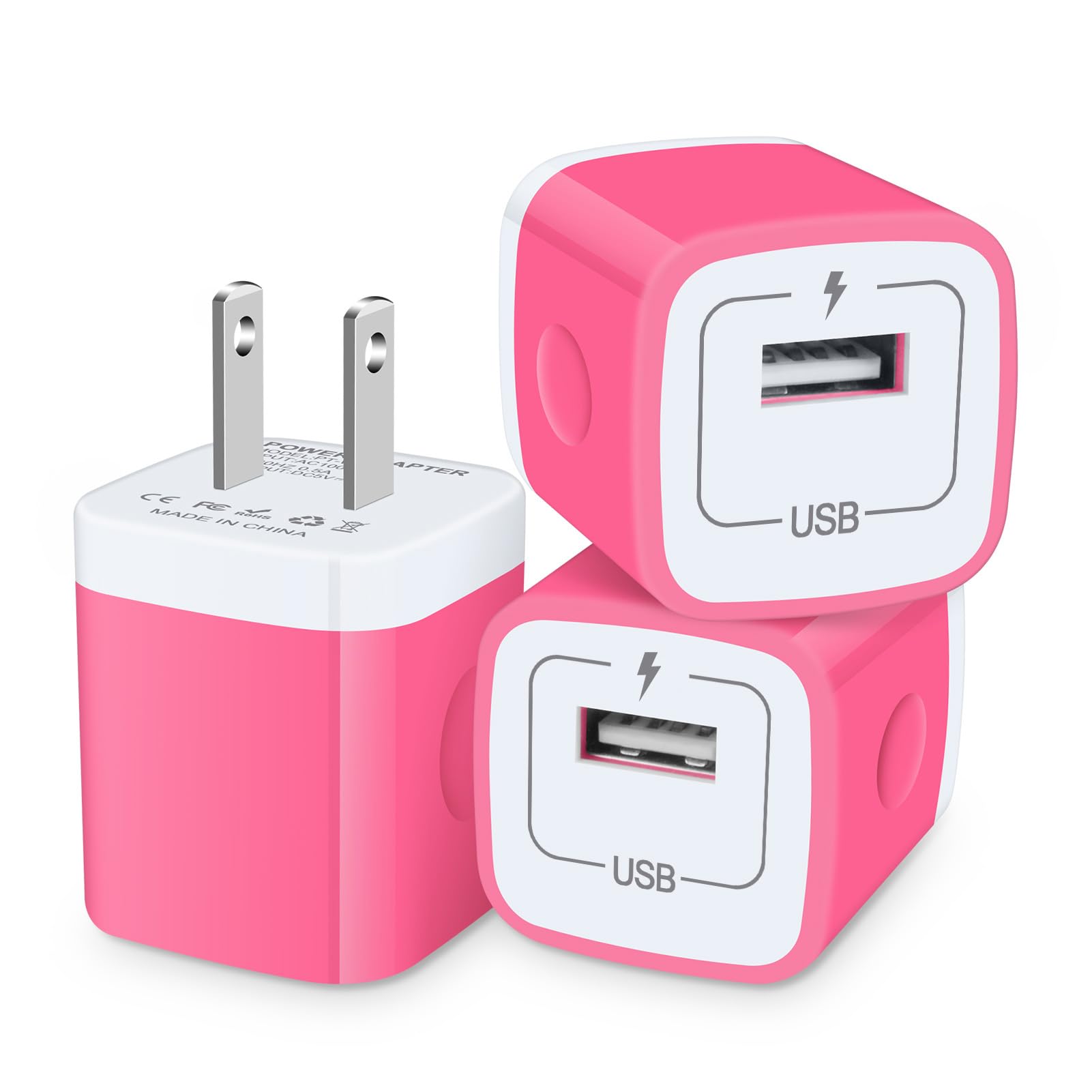 Charger Block, 3 Pack Usb Wall Charger 1A/5V Usb Charger Plug Single Port Charging Cube Box For Iphone 15 14 13 12 11,Lg Stylo 6