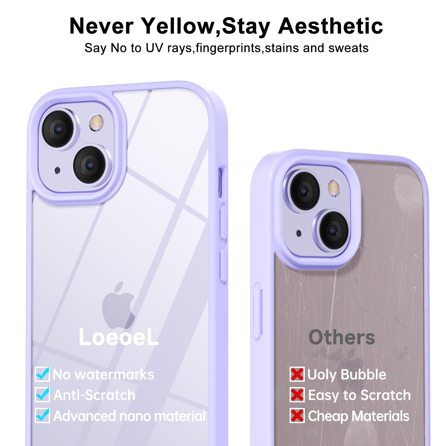 Loeoel For Iphone 14 Plus Case Clear, Transparent Hybrid 14 Plus Phone Case [Hard Plastic & Soft Silicone Bumper] Acrylic Non Ye