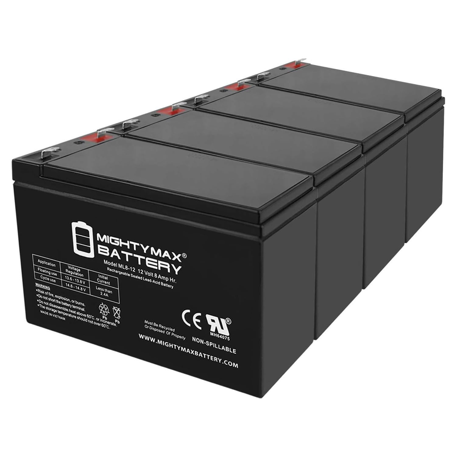 ML8-12 - 12 VOLT 8 AH SLA BATTERY - PACK OF 4