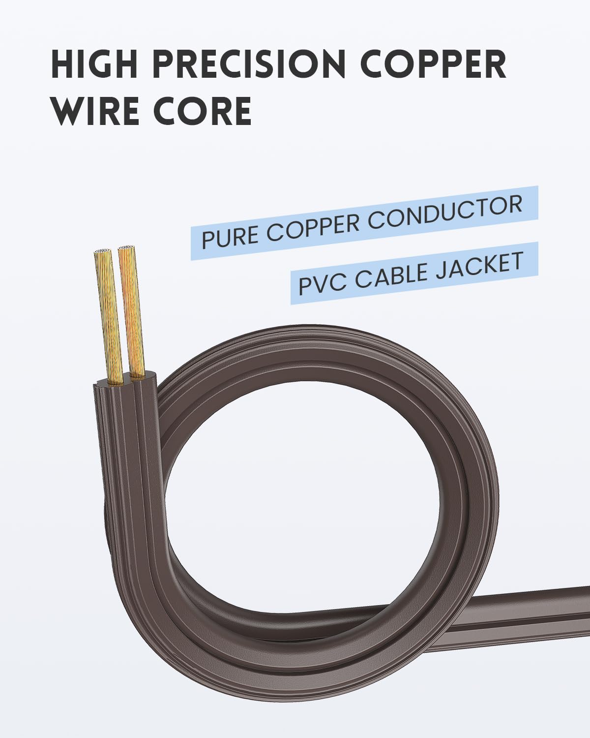Plugtul Indoor Extension Cord 3 Ft, 2 Prong Brown Extension Cord, 3 Polarized Outlets With Safety Cap Protect For Home Office, 1