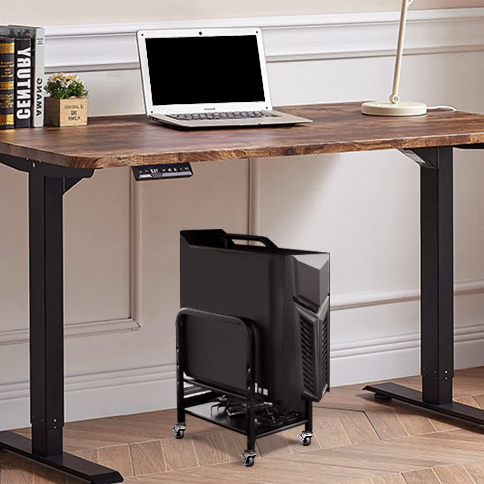 360Tronics Computer Tower Floor Stand, 2 Tier Adjustable Desktop Atx Case Cpu Holder, Pc Rolling Stand Under Desk Metal Tower St