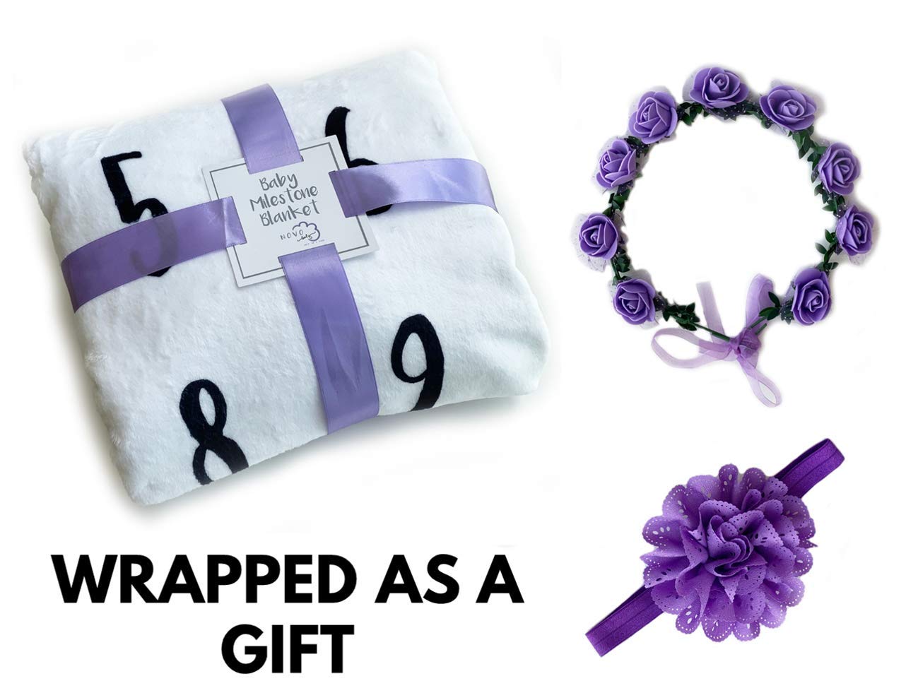 Baby Monthly Milestone Blanket | Includes Floral Wreath & Headband | 1 To 12 Months | Extra Soft Fleece | Best Photography Backd