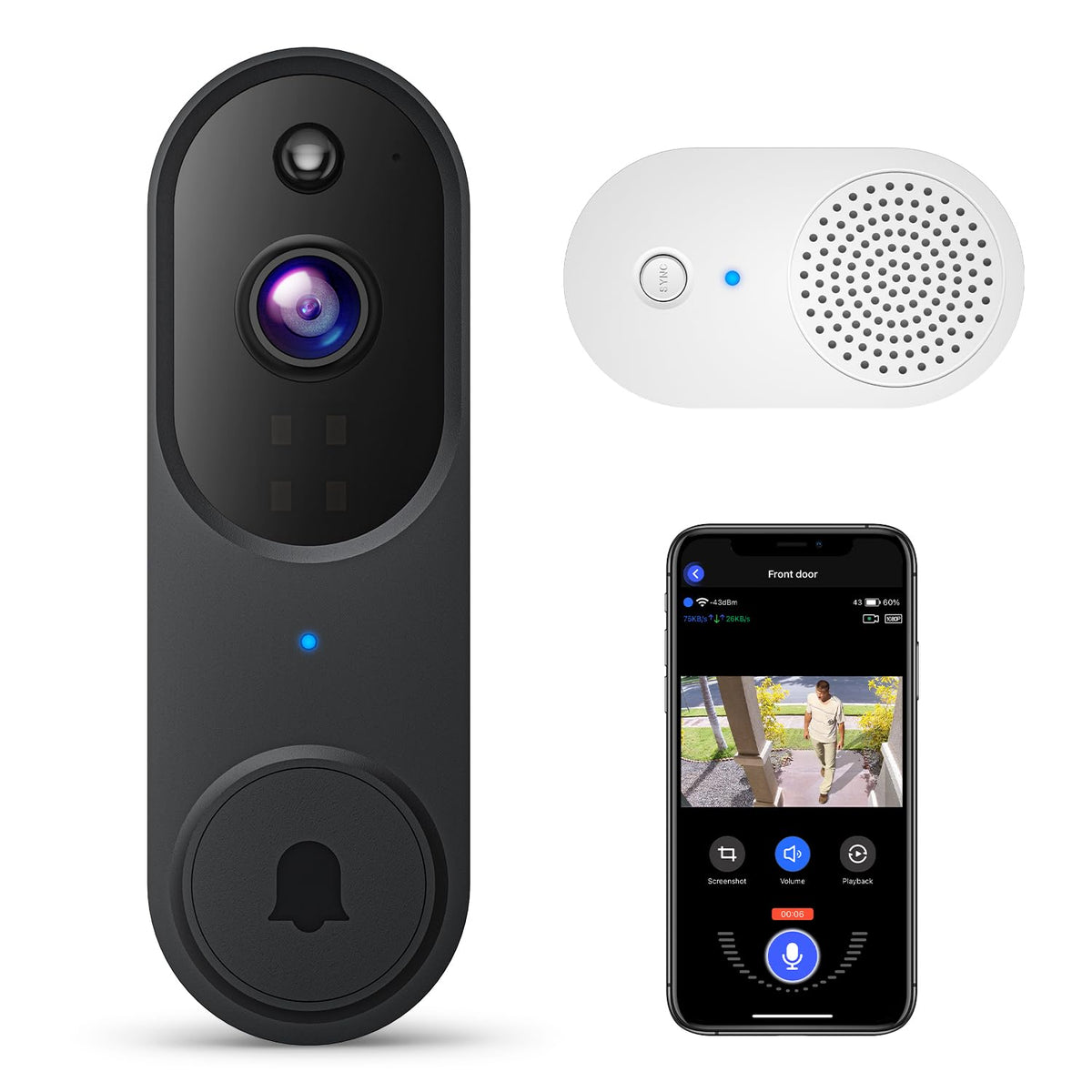 Guggre 1080P Video Doorbell Camera, Smart Human Detection, Cloud Storage, Chime Included, Live View, 2-Way Audio, Ir Night Visio