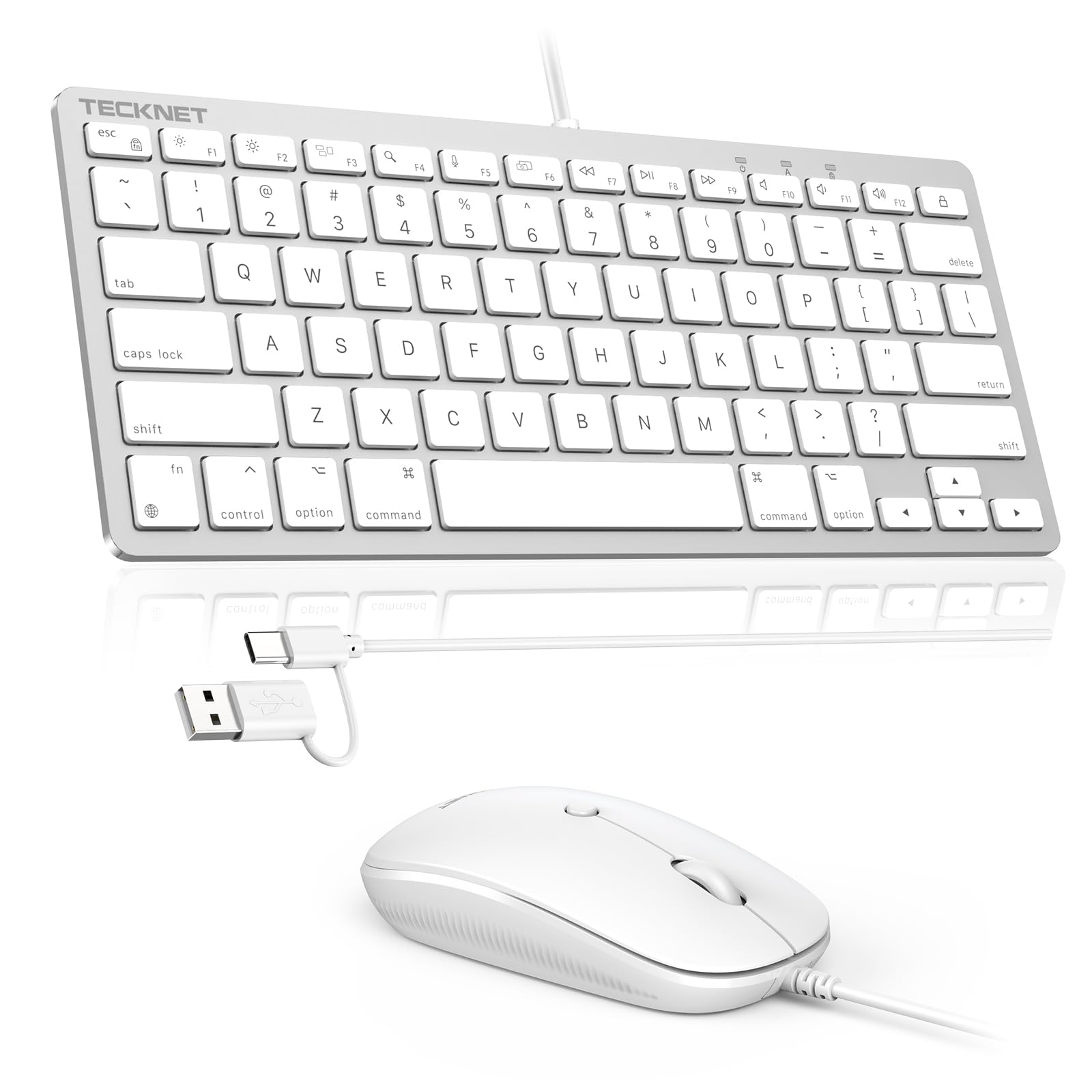 TECKNET USB Wired Keyboard and Mouse for Mac, Dual Interface(TypeC and USB A), Ergonomic Slim Keyboard Set Compatible with MacB