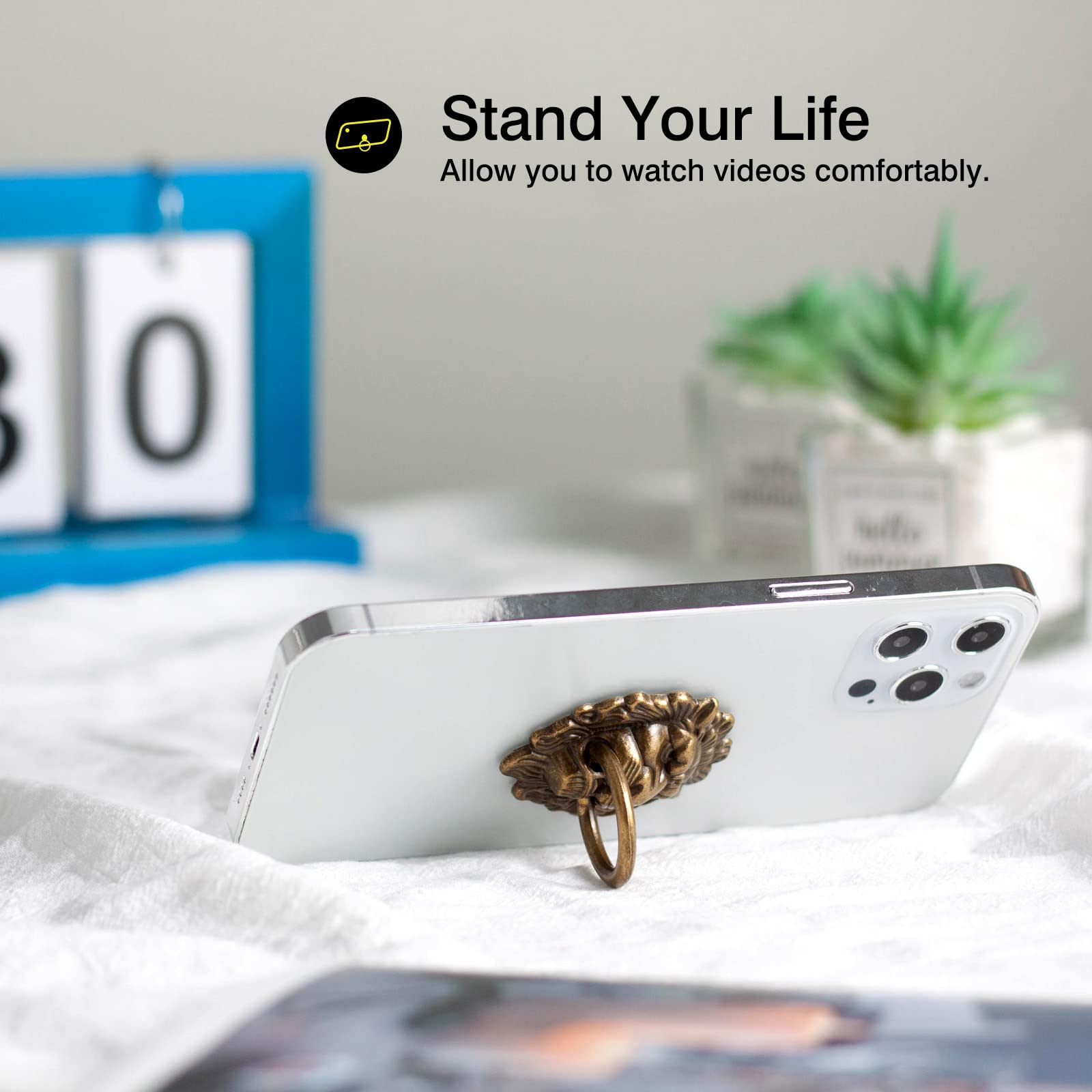 [2 Pack] Lion Head Cell Phone Ring Holder Stand, Finger Ring Kickstand With Polished Metal Phone Grip, Smartphone Accessories(Br