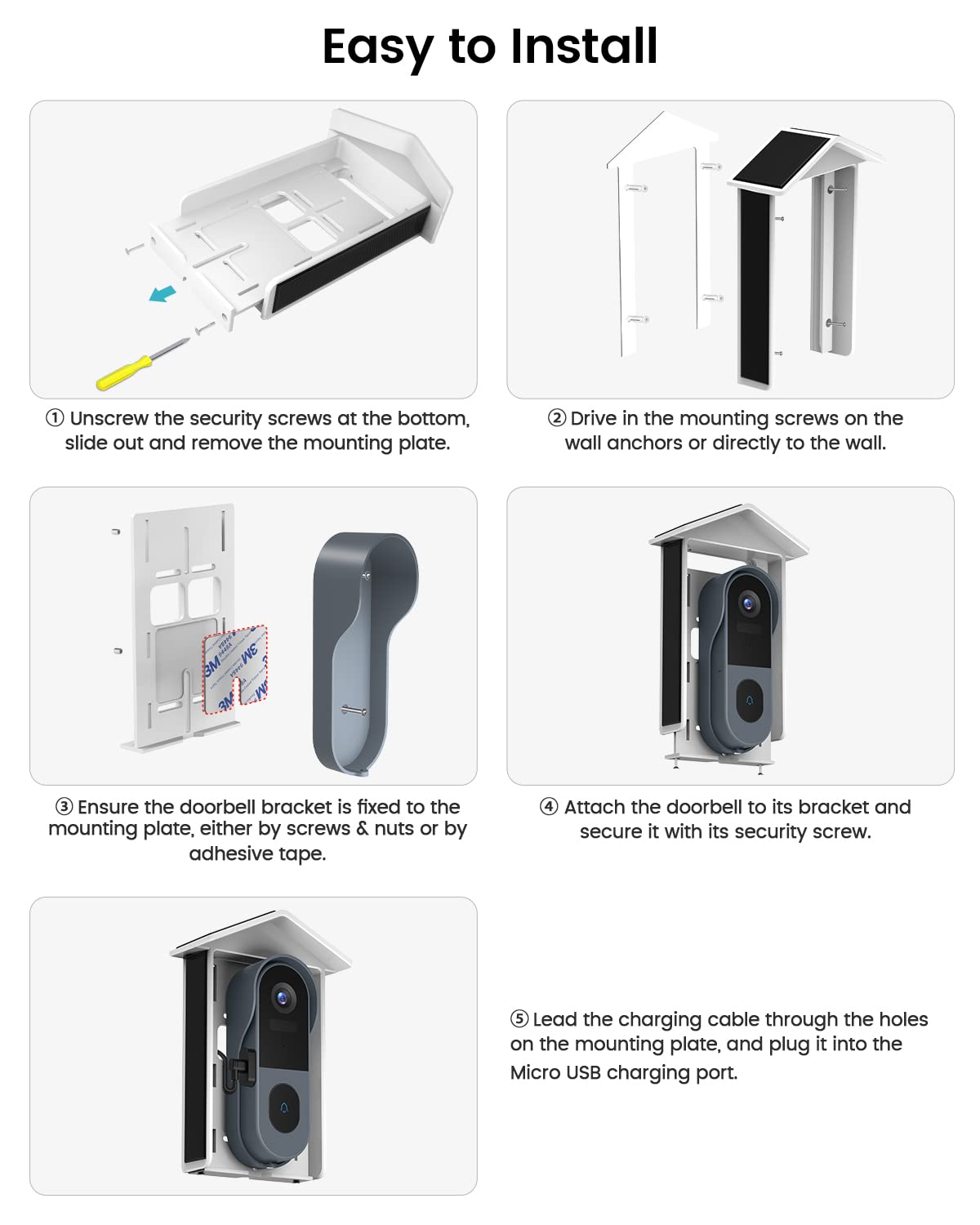 Xtu Solar Charger For Video Doorbell, Compatible With Video Doorbell 2Nd Gen (2020 Release), And All Battery Powered Video Doorb