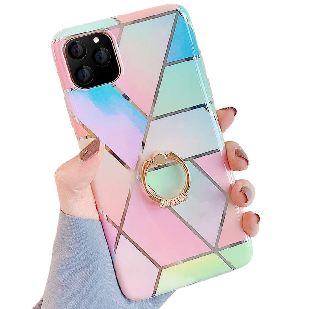 Qokey Compatible With Iphone 11 Case,Marble Case Cute Fashion Design For Men Women Girls With 360 Degree Rotating Ring Kickstand