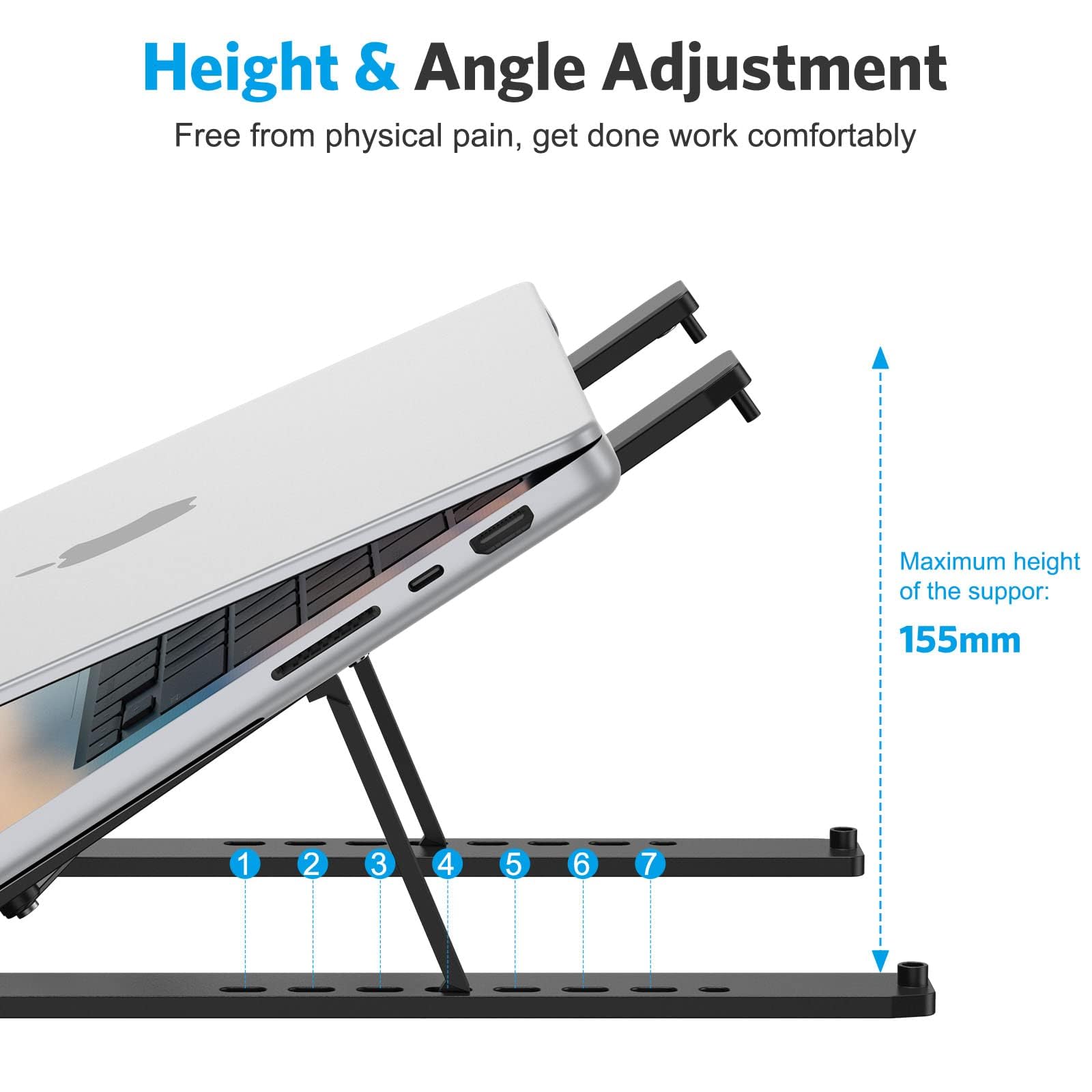 Portable Laptop Stand, Omoton Laptop Stand For Desk Ergonomic 7 Levels Angles Adjustable Computer Stand, Abs Laptop Riser Holder Compatible With All Laptops And Ipad(10 15.6')