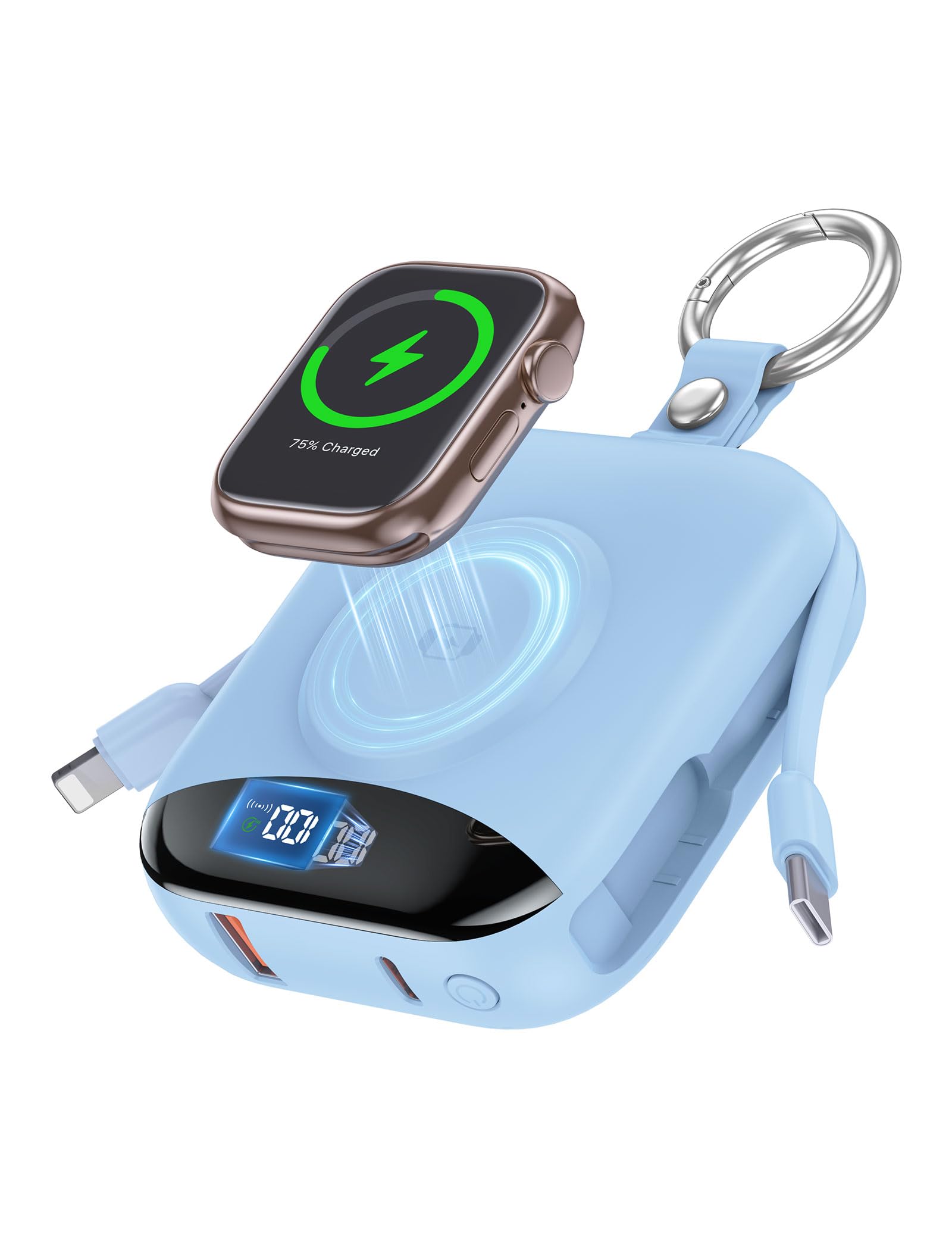 Portable Charger, 10000mAh 22.5W Fast Charging Power Bank with Built-in Cables, Travel Essentials Battery Pack with LED Display 