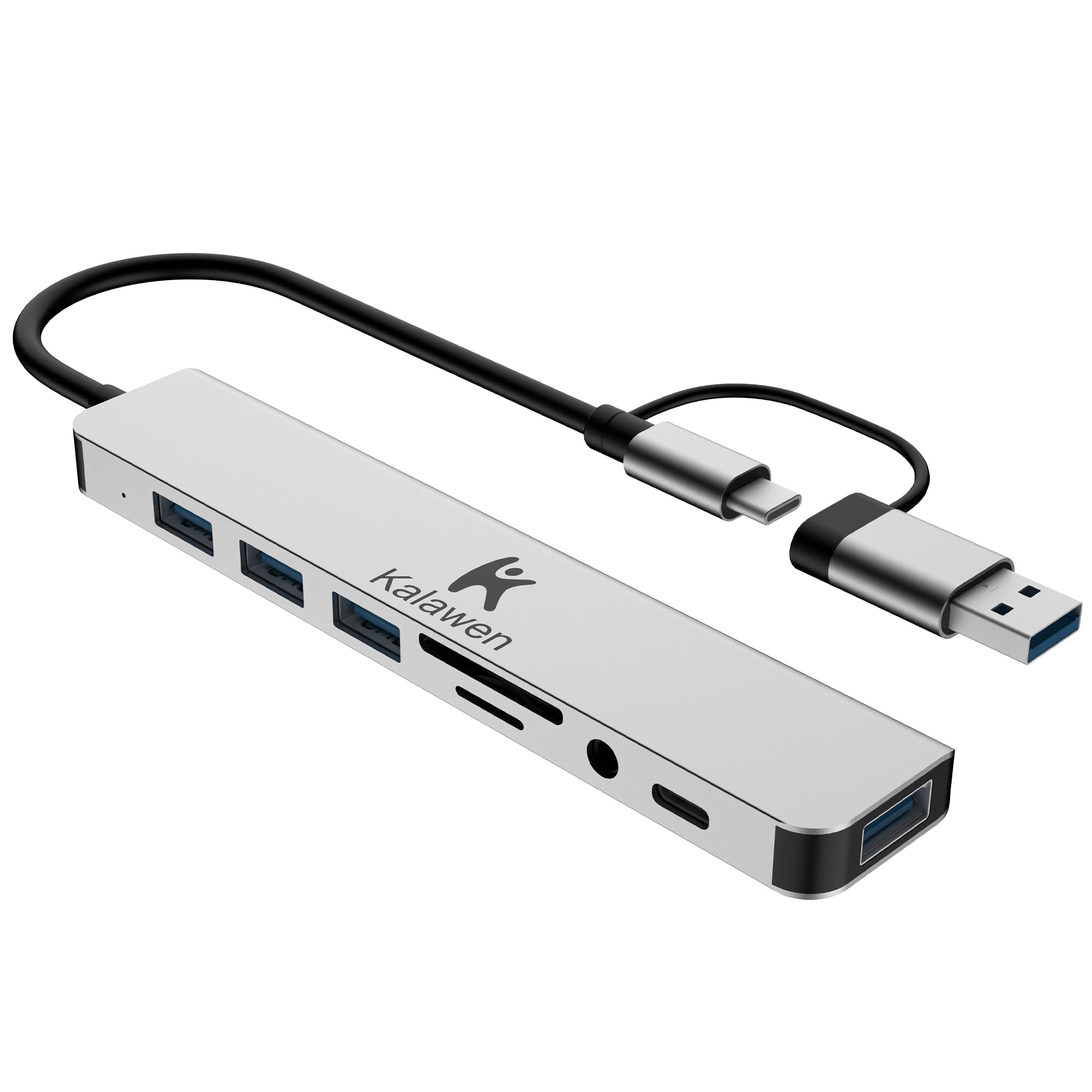 Kalawen Usb C Hub Usb Hub 3.0, Aluminum 8 In 1 Usb Splitter With 1 X Usb 3.0, 3 X Usb 2.0 And 1 X Usb C, Sd/Tf Card Reader, 3.5M