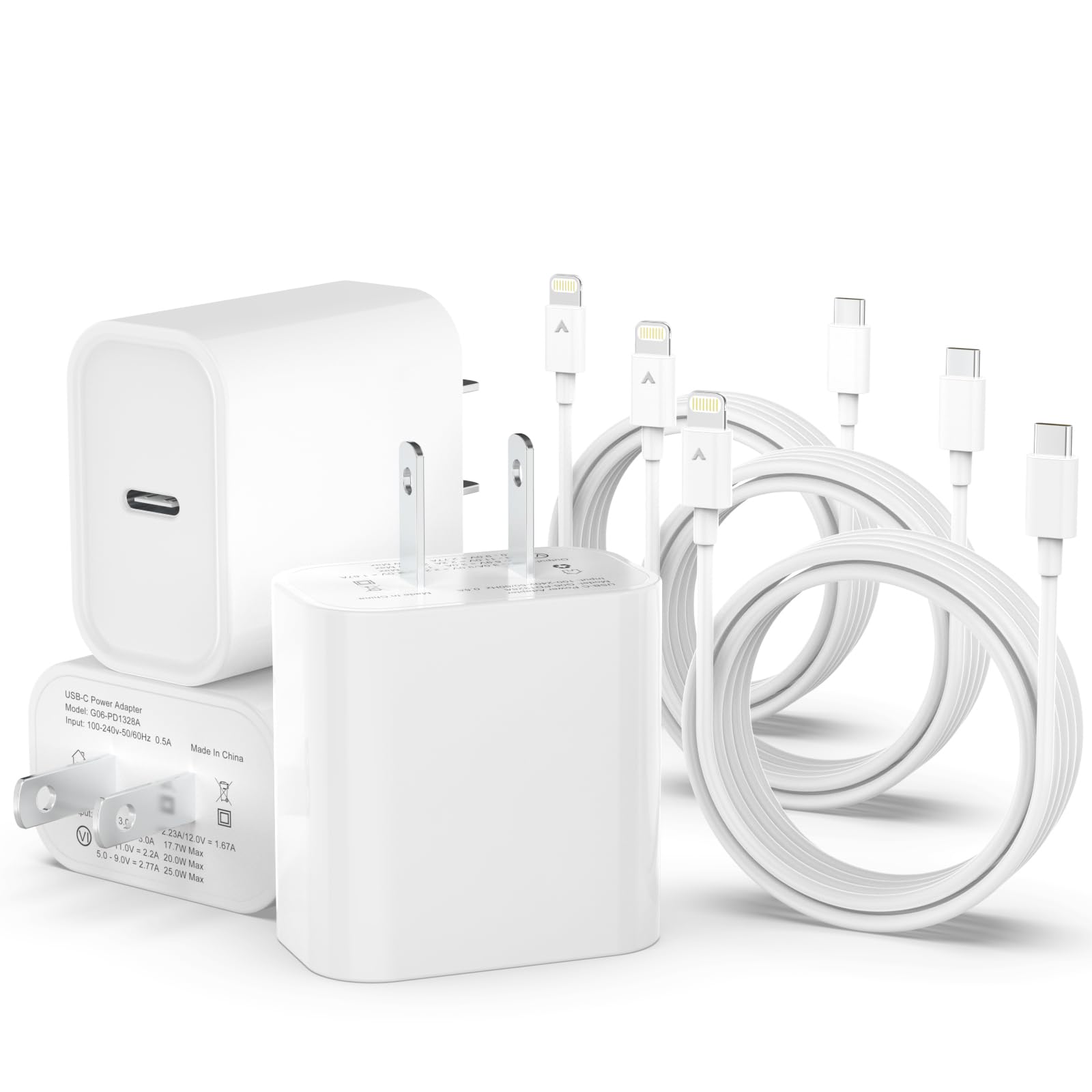 3Pack Usb C Fast Charger For Iphone, 20W Pd Adapter With 6Ft Type C To L.Ightning Cable Usb C Wall Charger For Iphone 14/13/12/11 Pro/Pro Max/Xs Max/Xs/Xr/X And More