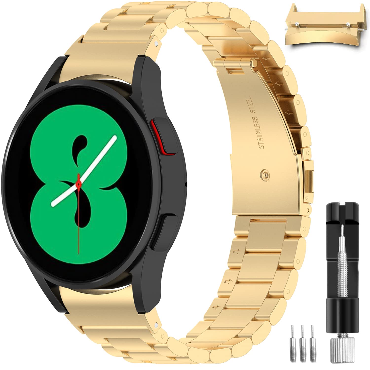 Miimall Compatible Samsung Galaxy Watch 5 Pro 45Mm/Watch 5 &4 44Mm 40Mm/Watch 4 Classic 46Mm 42Mm Bands Metal, No Gap Stainless