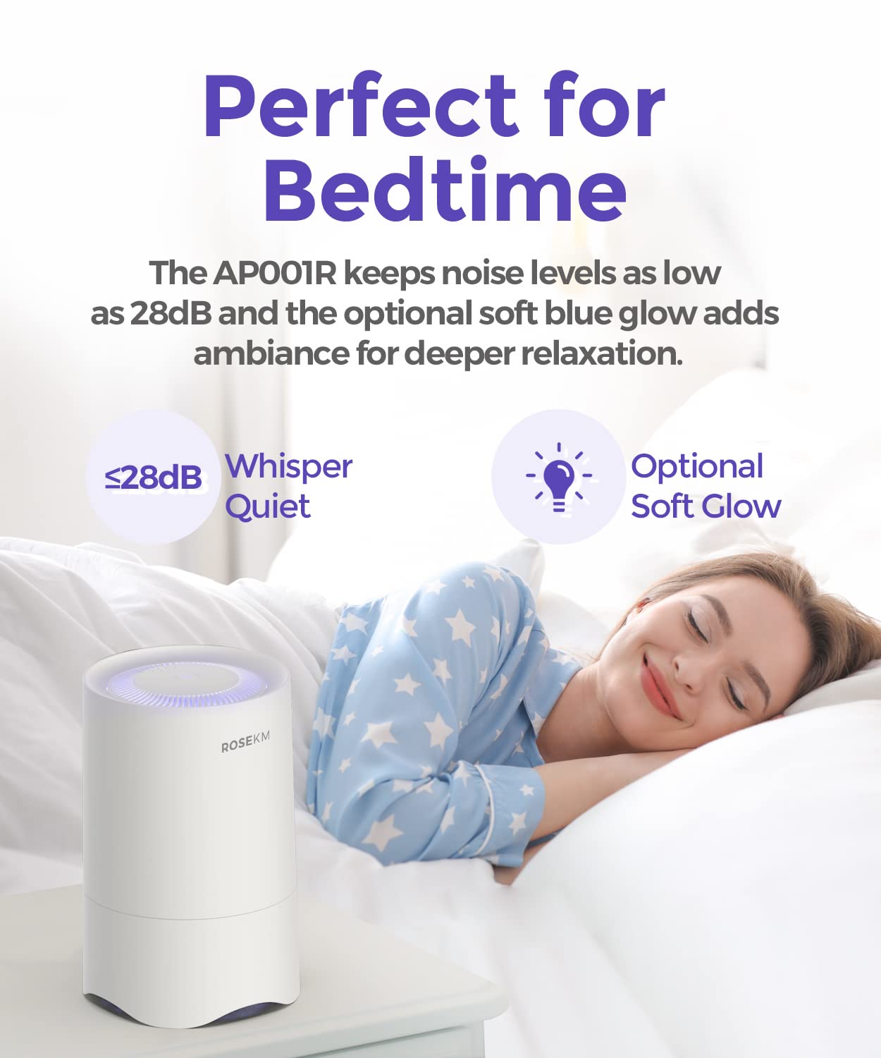 Rosekm Small Air Purifier For Home Bedroom, Personal Desk Mini Air Purifier, Room Hepa Air Purifier Fresheners Cleaner For Dorm,