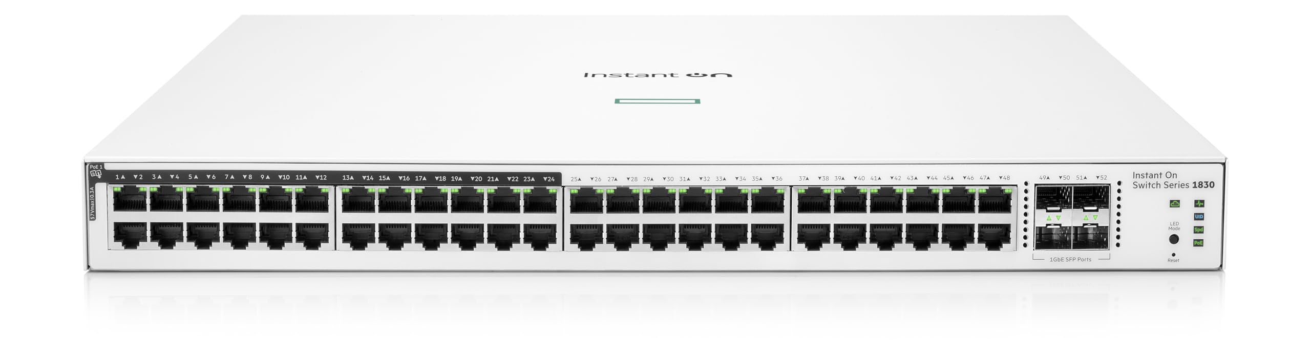 Aruba Instant On 1830 48 Port Gb | 24 Port Class 4 Poe Smart Switch (370W)   48X 1G | 4X Sfp | Us Cord (Jl815A#Aba)