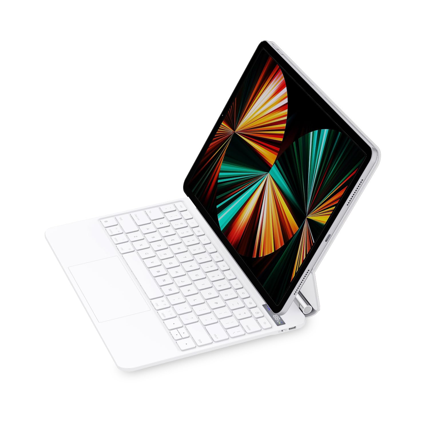 Zenlu Ipad Pro 12.9 Inch Case With Keyboard White, Trackpad, Battery Percentage Indicator, Floating Cantilever Stand, 7 Color Ba