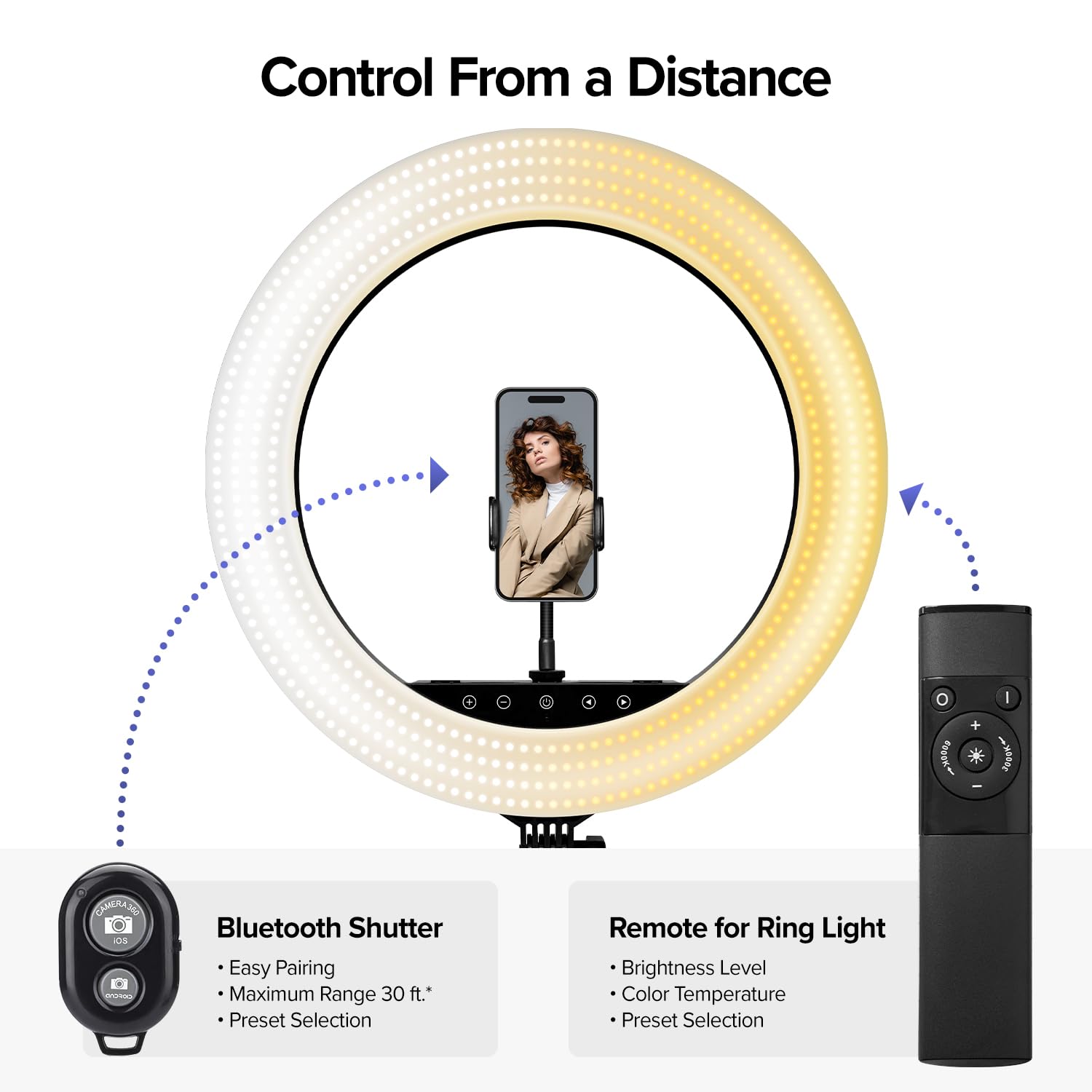 Limostudio 18 In Led Ring Light With Wireless Remote Control, Three Phone Holder, 2700 5500K Color Temperature For Vlog, Makeup,