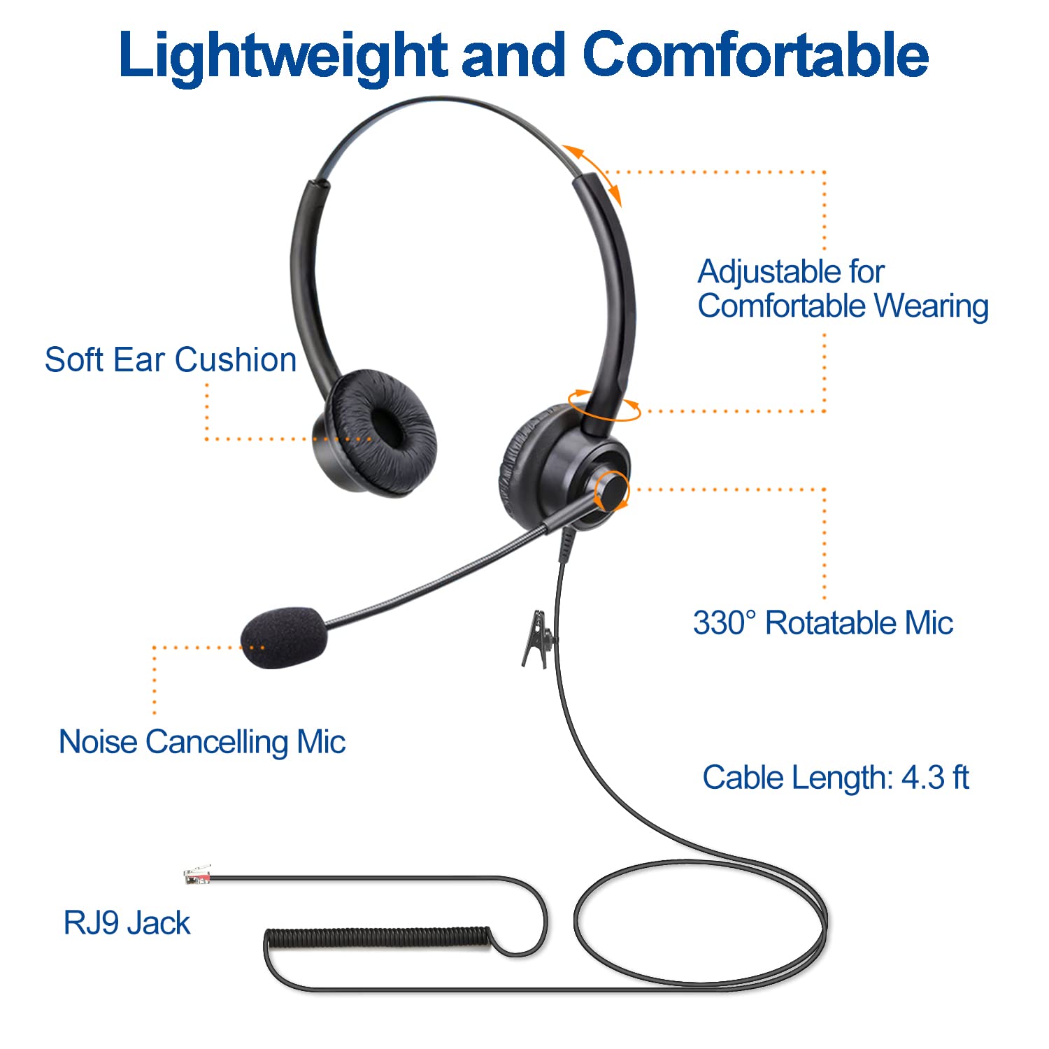 Rj9 Phone Headset For Office Phones With Noise Cancelling Microphone, Binaural Telephone Headsets Compatible With Cisco 8841 884