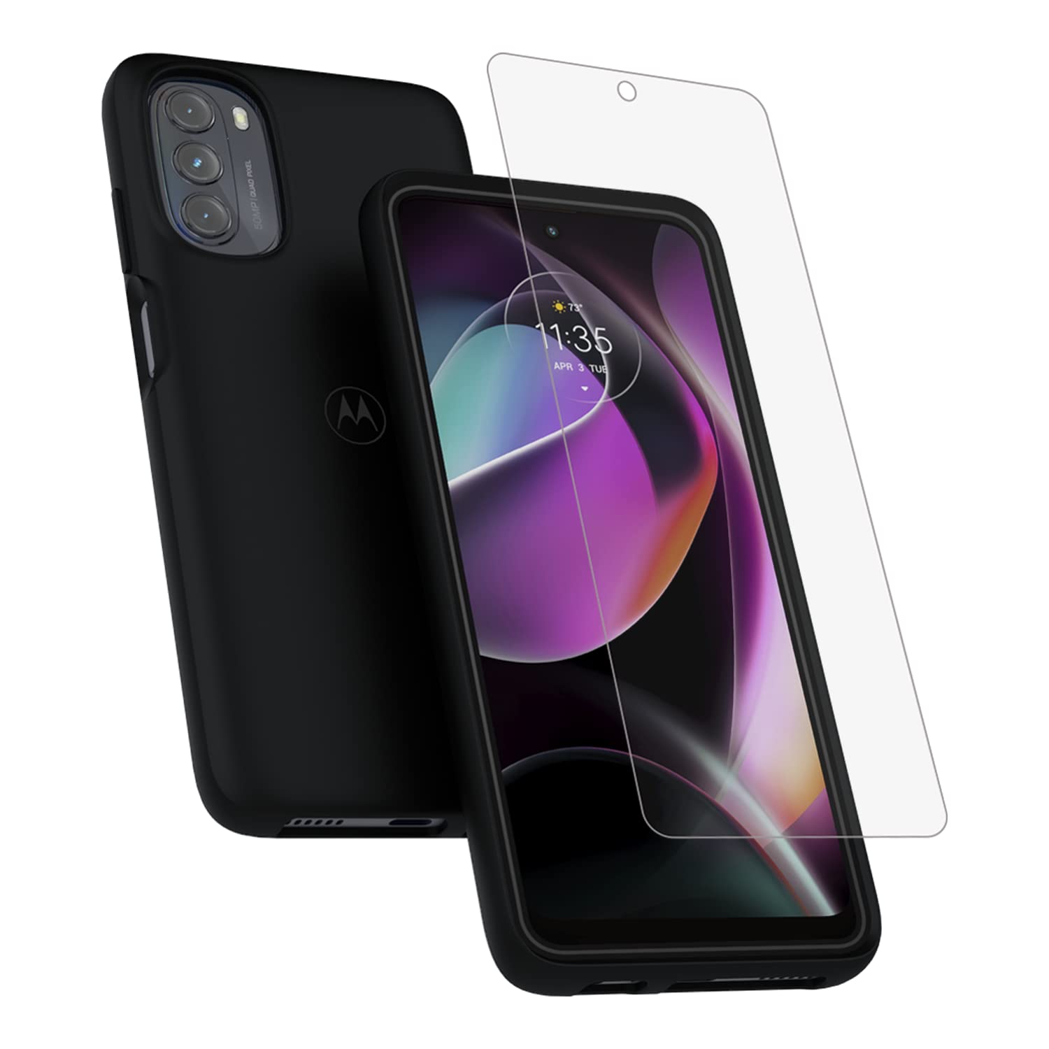 Motorola Moto G 5G (2022) Protective Bundle- Precision Fit Black Case + 9H Glass Screen Protector with anti fingerprints/smudge 