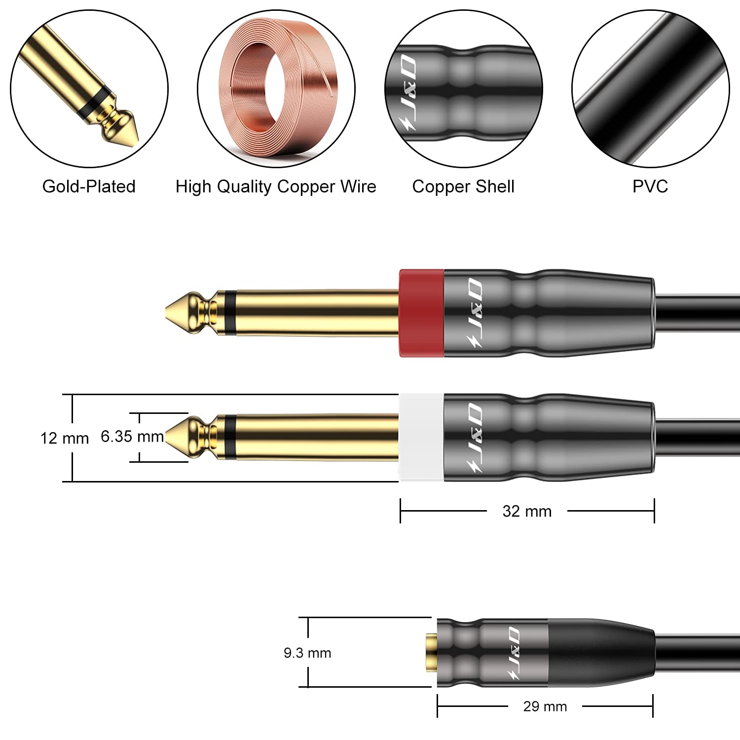 J&D 3.5Mm Trs To Dual 1/4 In Ts Cable, Heavy Duty 3.5 Mm To 2 X 6.35 Mm Cable 3.5 Mm 1/8 Female To 1/4 Male Cord For Mixer Guita
