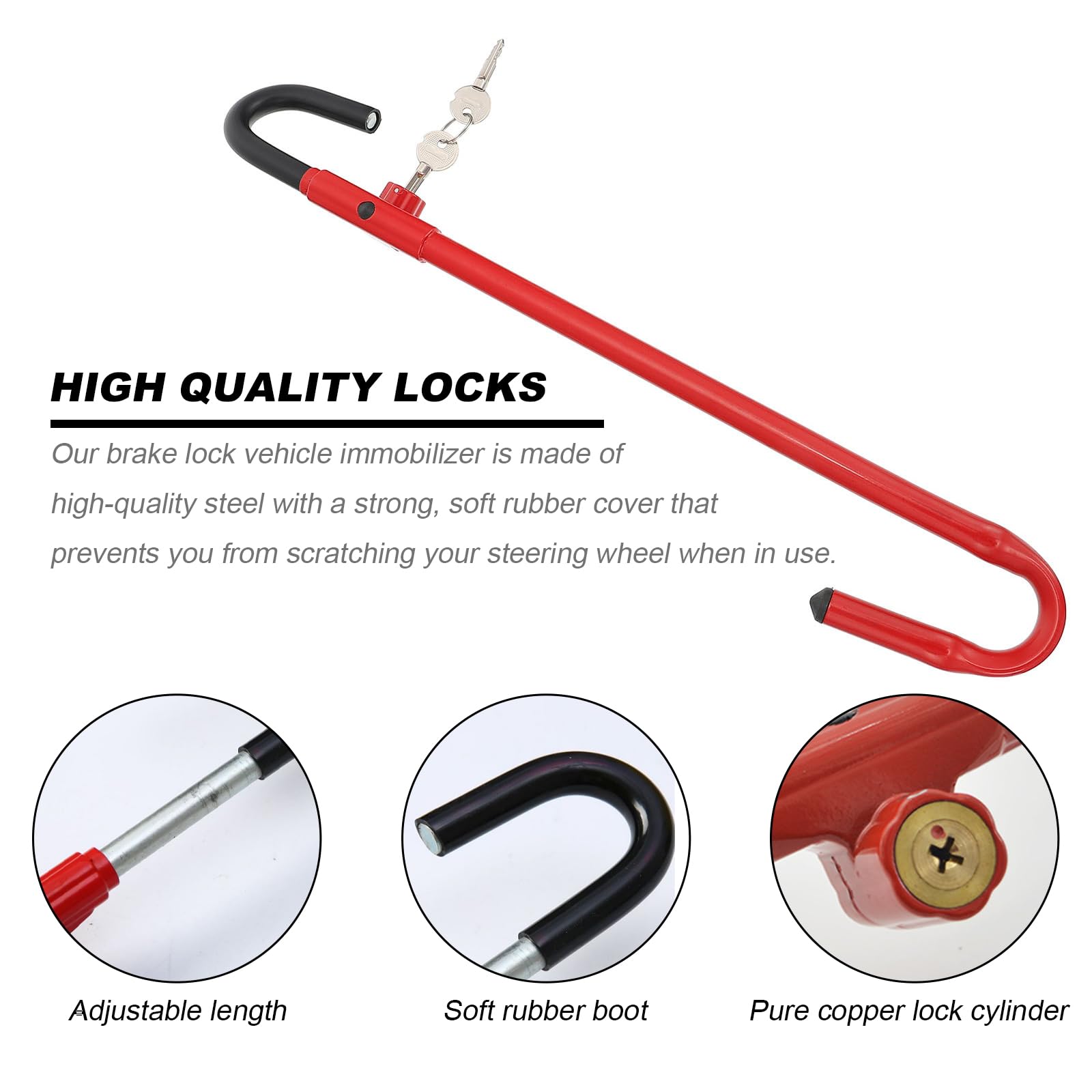 Shmzk Car Steering Wheel Lock, Anti-Theft Car Device Steering Wheel Pedal Brake Lock With Keys, Adjustable Security Steering Whe