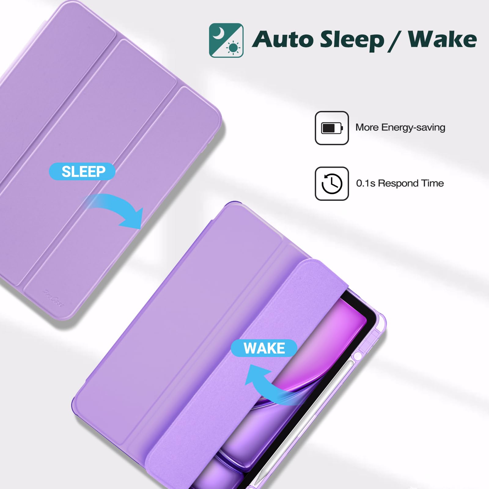 Procase For Ipad Air 13 Inch Case M3 2025/M2 2024 With Pencil Holder, Hybrid Smart Cover Ipad 13 Air M3 M2 Case With Clear Transparent Back, Supports Touch Id, Auto Wake/Sleep  Purple