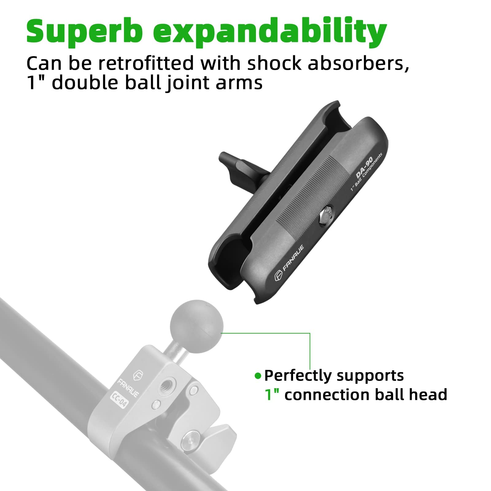 Fanaue Double Socket Arm Medium Arm Compatible,Full Length 3.7'',With B Size 1'' Ball Components For Ram Mounts
