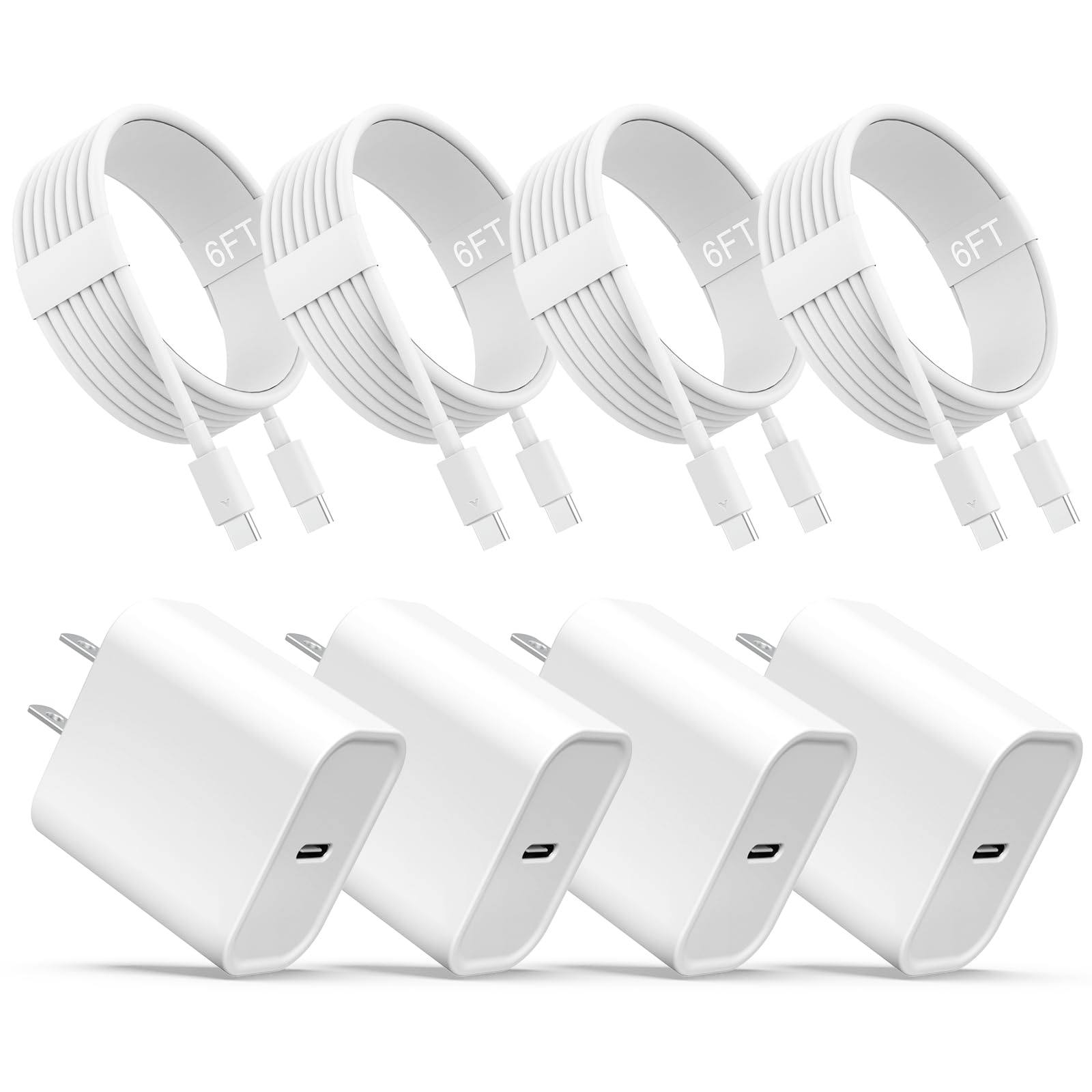 Iphone 16 15 Charger, Usb C Charger, 4 Pack Usb C Fast Wall Charger, Usb C Charger Block (4 Pack 6 Ft Usb C Cable Included) For