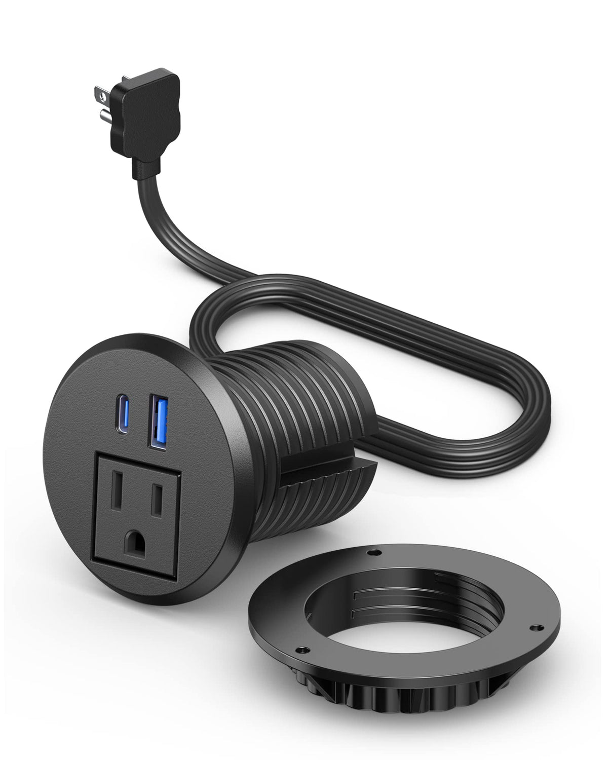 2 Inch Desktop Power Grommet With Pd 20W Usb C,Ultra Thin Flat Plug Power Strip,Recessed Outlet,Slim Outlet Extender For Office,