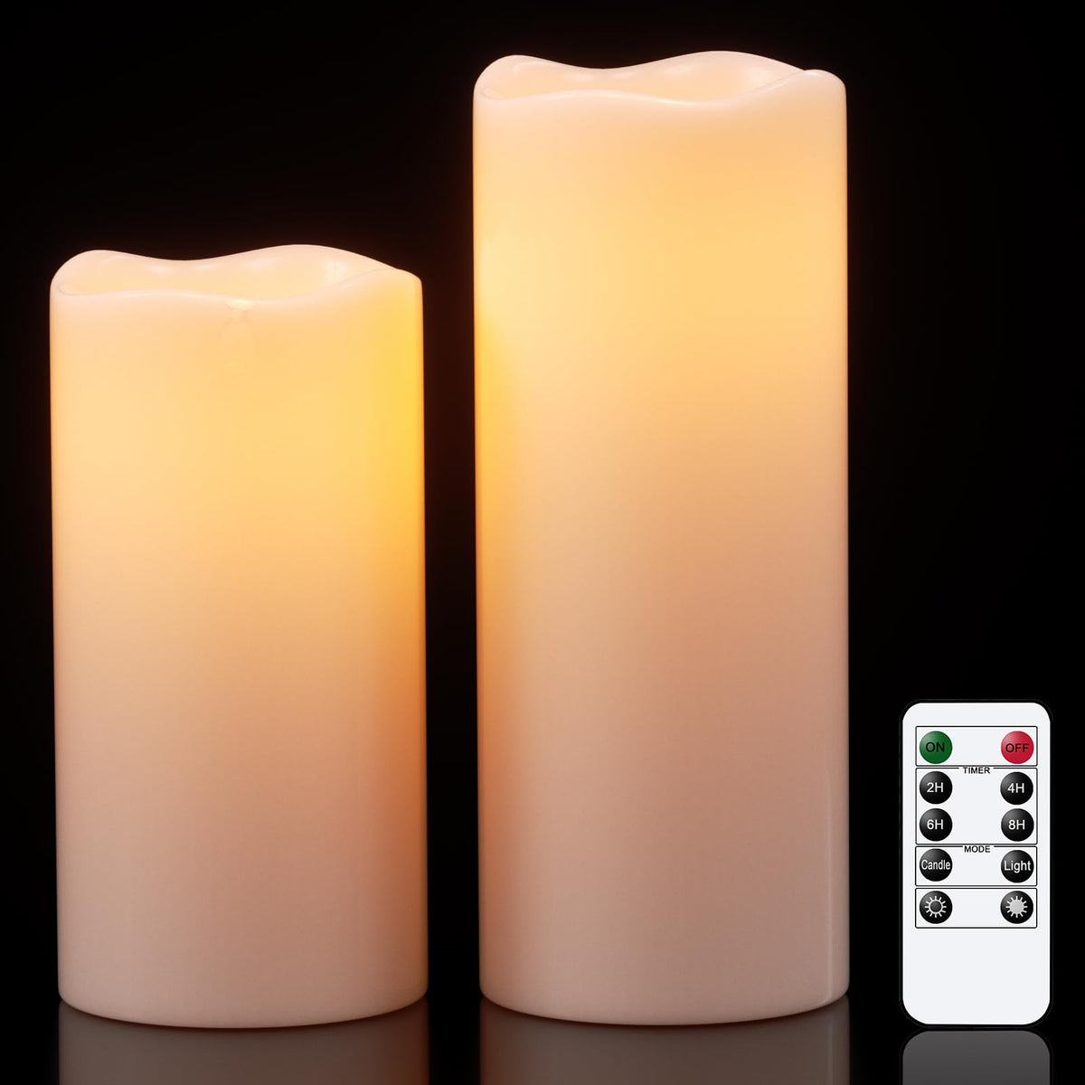 Eldnacele 8'' 10''    4'' Large Waterproof Outdoor Flameless Candles Remote And Timer, Battery Operated White Plastic Led Flicke