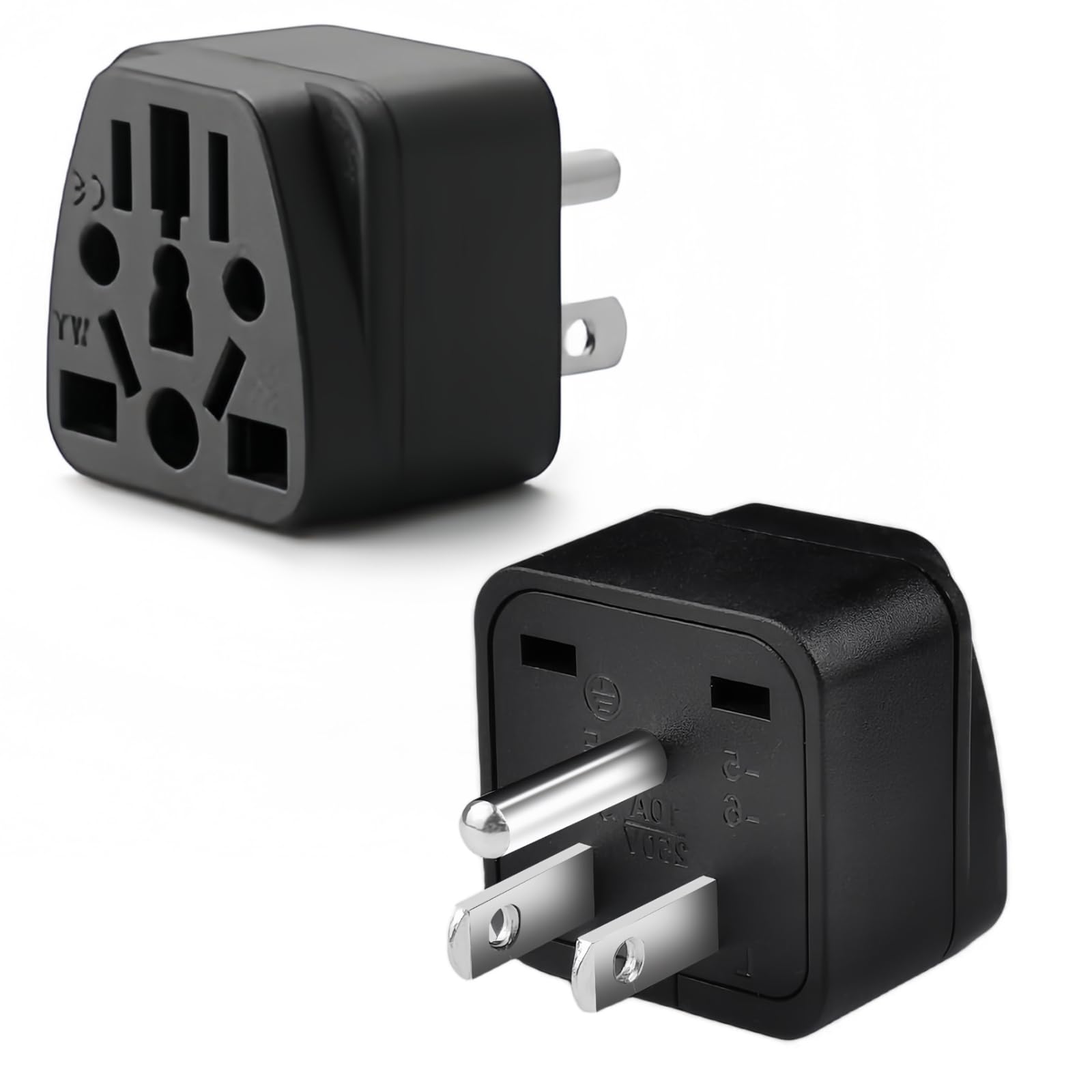 2 Pack Us Travel Plug Adapter, Eu,Au,Uk,Cn,To Usa(Type B),Grounded 3 Prong For Usa Wall Plug,Wall Outlet Power Charger Converter