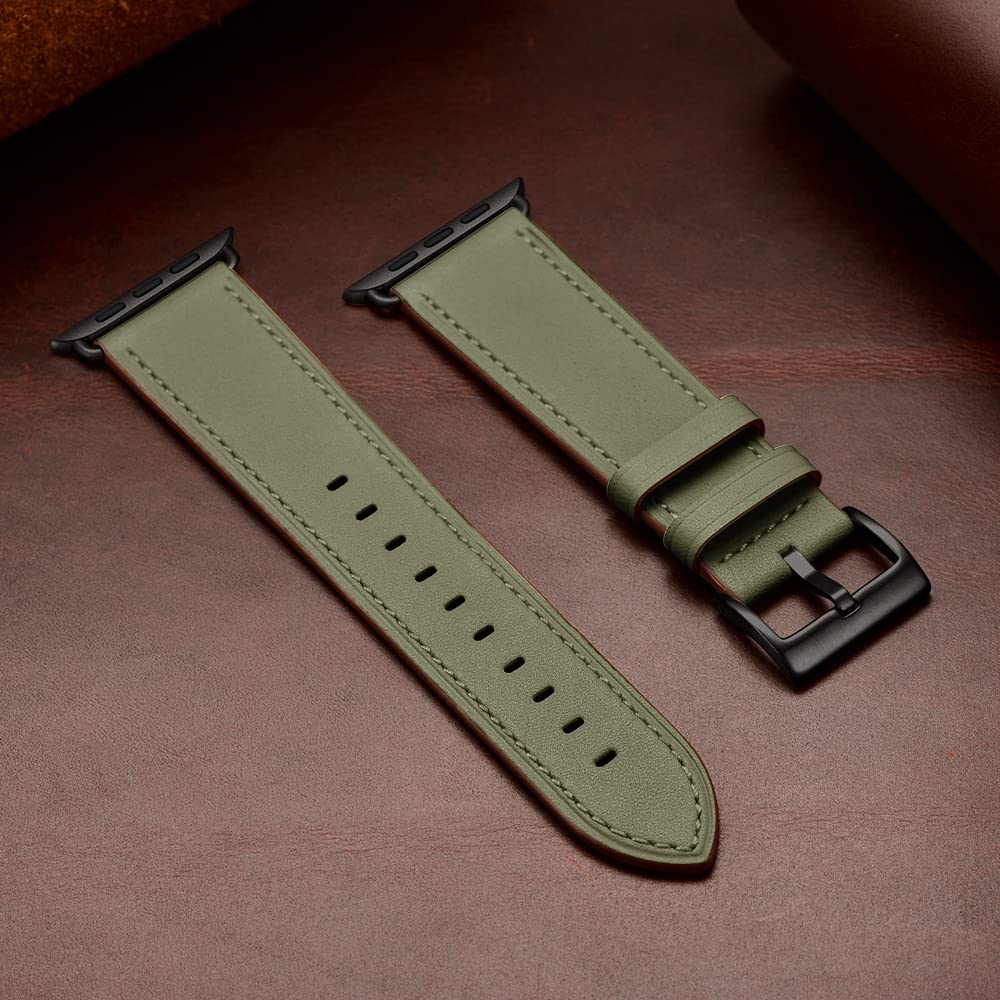 Ouheng Compatible With Apple Watch Band 42Mm 41Mm 40Mm 38Mm, Genuine Leather Band Replacement Strap Compatible With Apple Watch