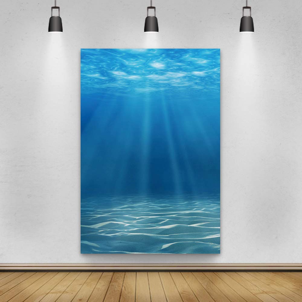 Laeacco Underwater World Background 5X7Ft Photography Background Undersea Sunlight Deep Blue Water Sun Ray Backdrop Seabed Child