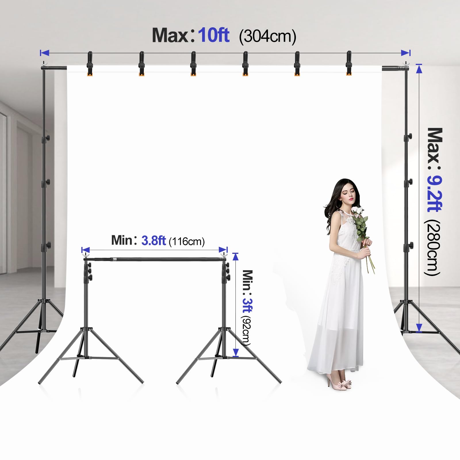 Emart 9.2X10Ft Backdrop Stand, Photo Video Studio Adjustable Heavy Duty Background Support System Kit For Photography Parties We