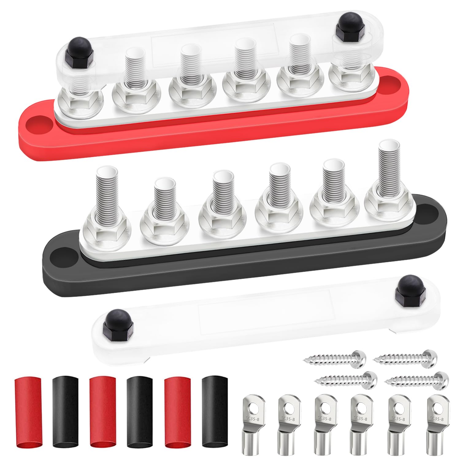 Maierke 250A Bus Bar 12V Marine 6 X 5/16'' (M8) Terminal Studs 12V 48V Power Distribution Block With Cover,With 6Pcs Battery Lug