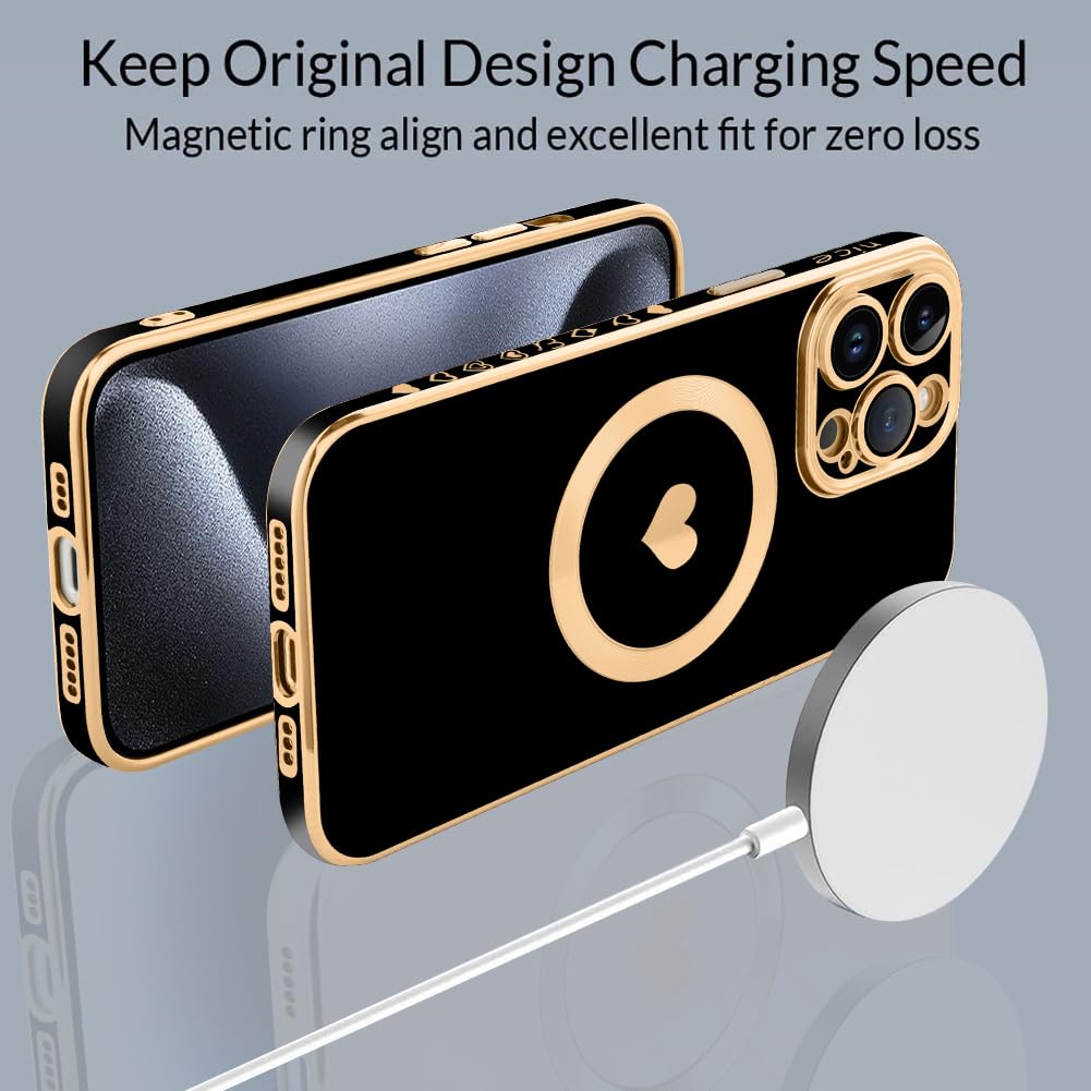 Tharlet Magnetic For Iphone 15 Pro Max Case [Compatible With Magsafe] Cute Love Luxury Plating Edge Bumper Case With Full Camera
