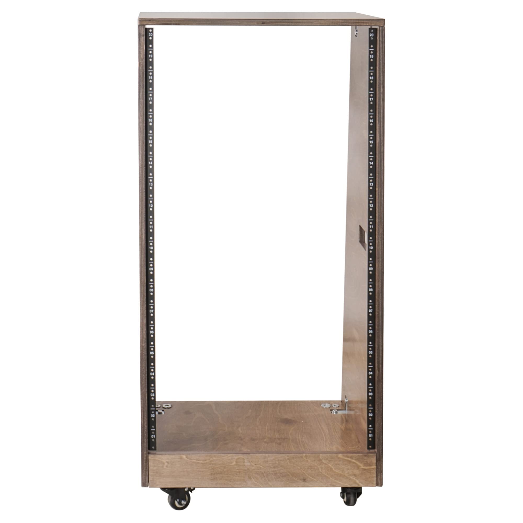 Sound Town Diy Solid Baltic Birch Plywood Slanted 20U Studio Rack, Weathered Brown, With Rubber Feet, Casters (Sdrk 20Tb)