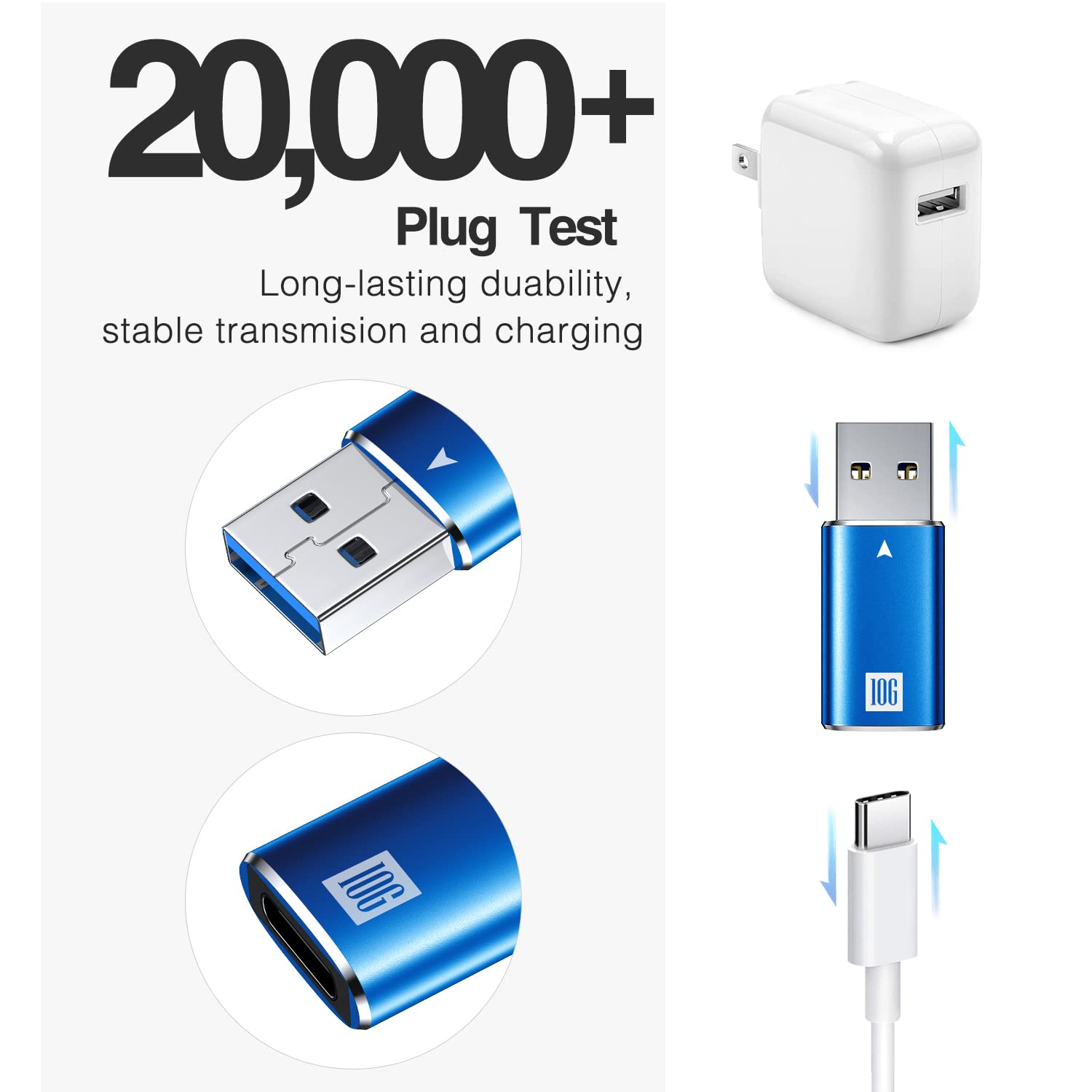 [10Gbps] Usb C Female To Usb Male Adapter, Usb 3.1 A To Usb C Adapter Superspeed Data Sync Compatible With Iphone 16/ Iphone 15 Plus Pro Max,Type C Earphone, Laptop, Charger, Quest Link  Blue
