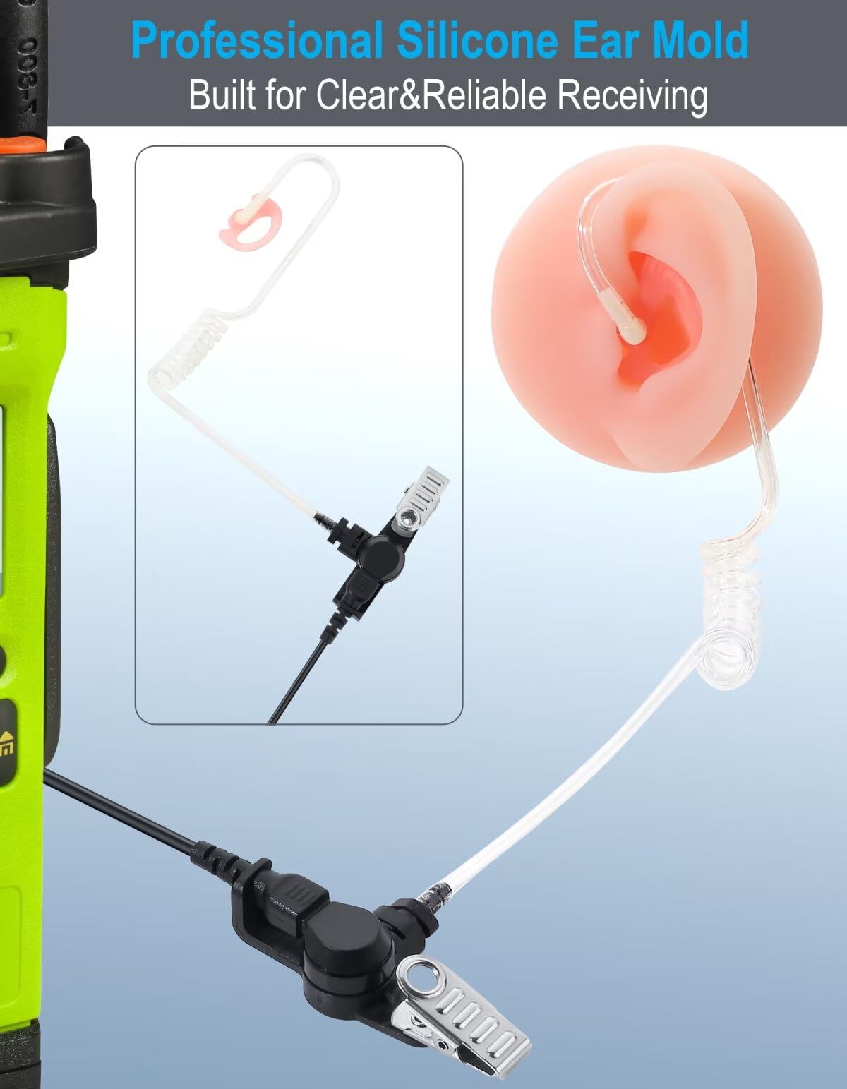 Commountain Earmold For Walkie Talkie Acoustic Tube Earpiece, Silicone Ear Buds For Radio Earpiece Headset, Earplug Insert Compa