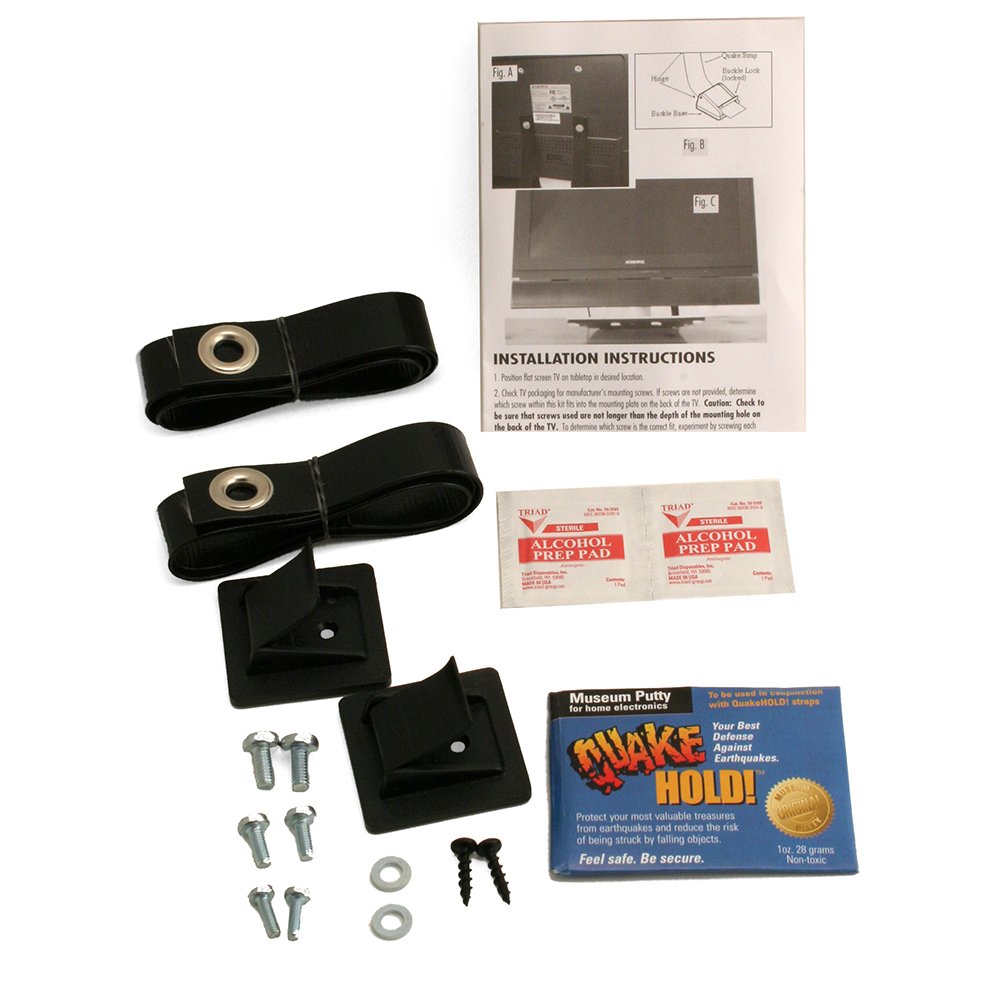 Quakehold! 40'' Universal Flat Screen Tv Safety Straps, Nylon Anti Tip Adhesive Straps, Earthquake, Fire, Flood Protection, For