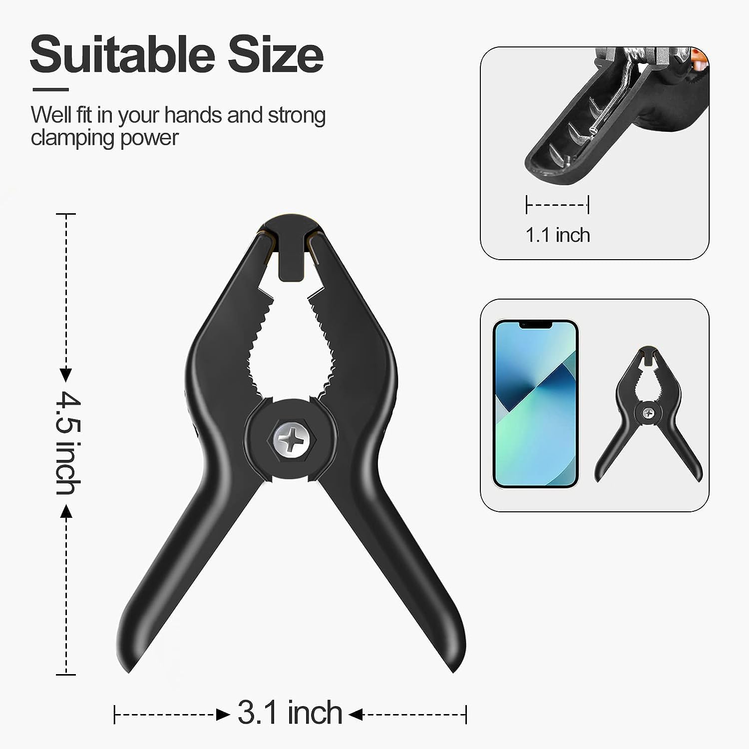 Emart 6 Pack Heavy Duty Muslin Spring Clamps, 4.5 Inch Photo Booth Backdrop Clips For Photography Studio   Black