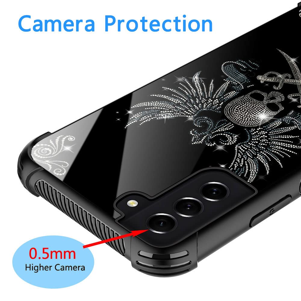 ZHEGAILIAN Phone Case Compatible with Samsung Galaxy S21 Plus 5G Diamond Skull Organic Glass TPU for 6.7-inch