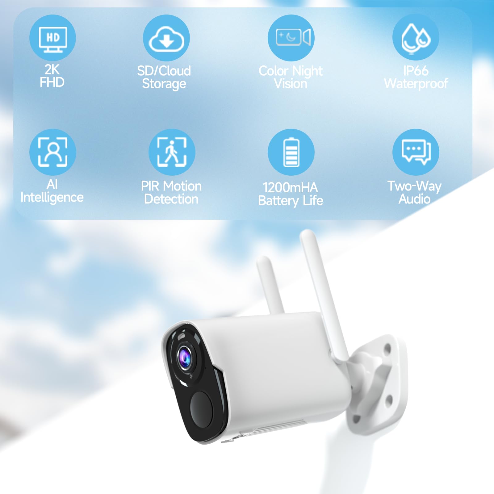 2Pc Security Cameras Wireless Outdoor, 2K Battery Powered Security Camera For Home, Wifi Camera Surveillance Indoor System With