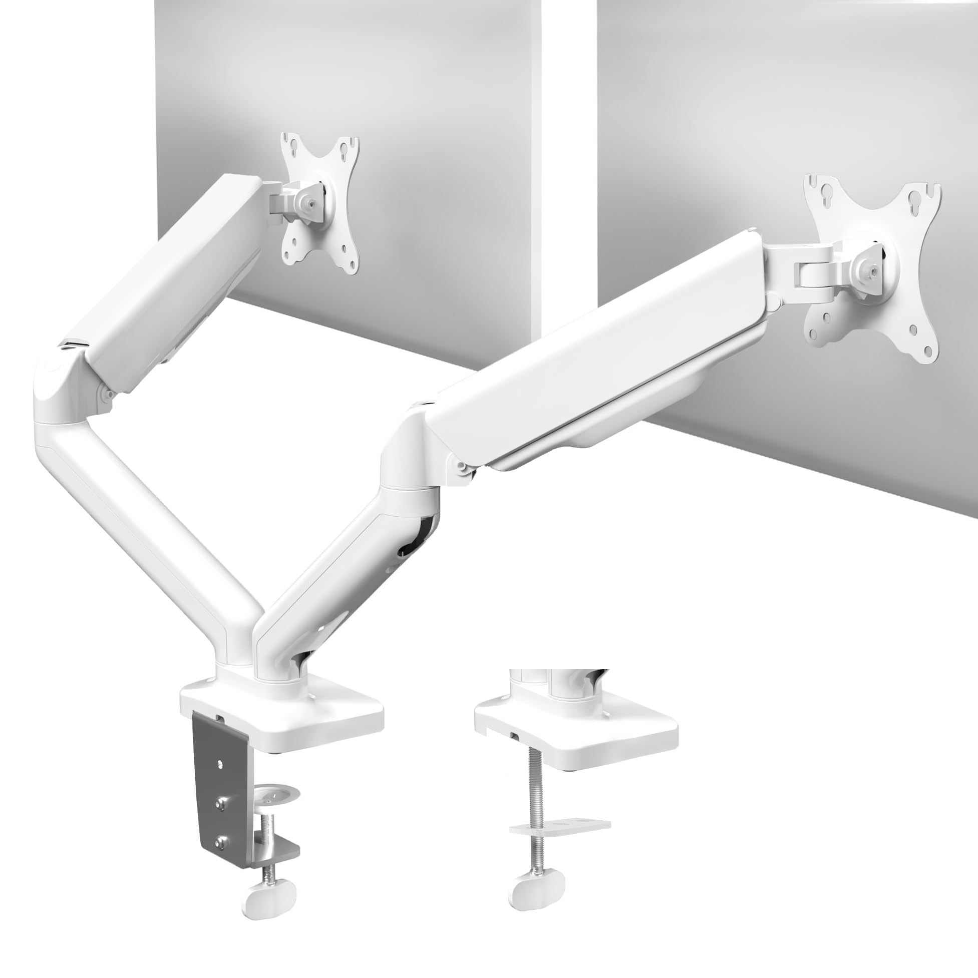 VIVO Dual Monitor up to 32 inches and 19.8 lbs per Screen, Mechanical Arm Desk Mount, Articulating Counterbalance, VESA Stand, Classic, White STAND V002OW