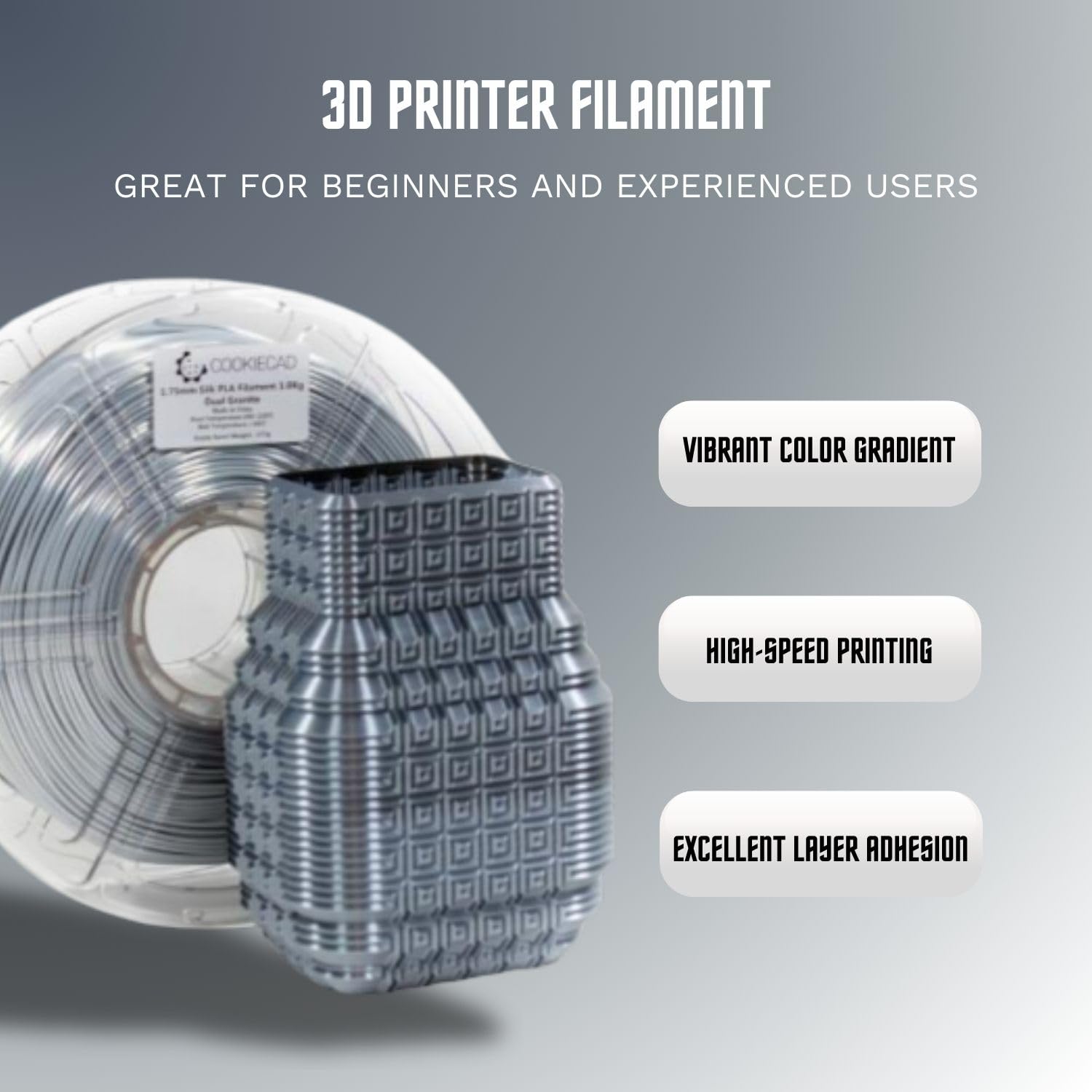 Cookiecad Silk Pla Filament 1.75Mm 1Kg Dual Color Multicolor 3D Printer Filament   Dual Granite Silk Pla