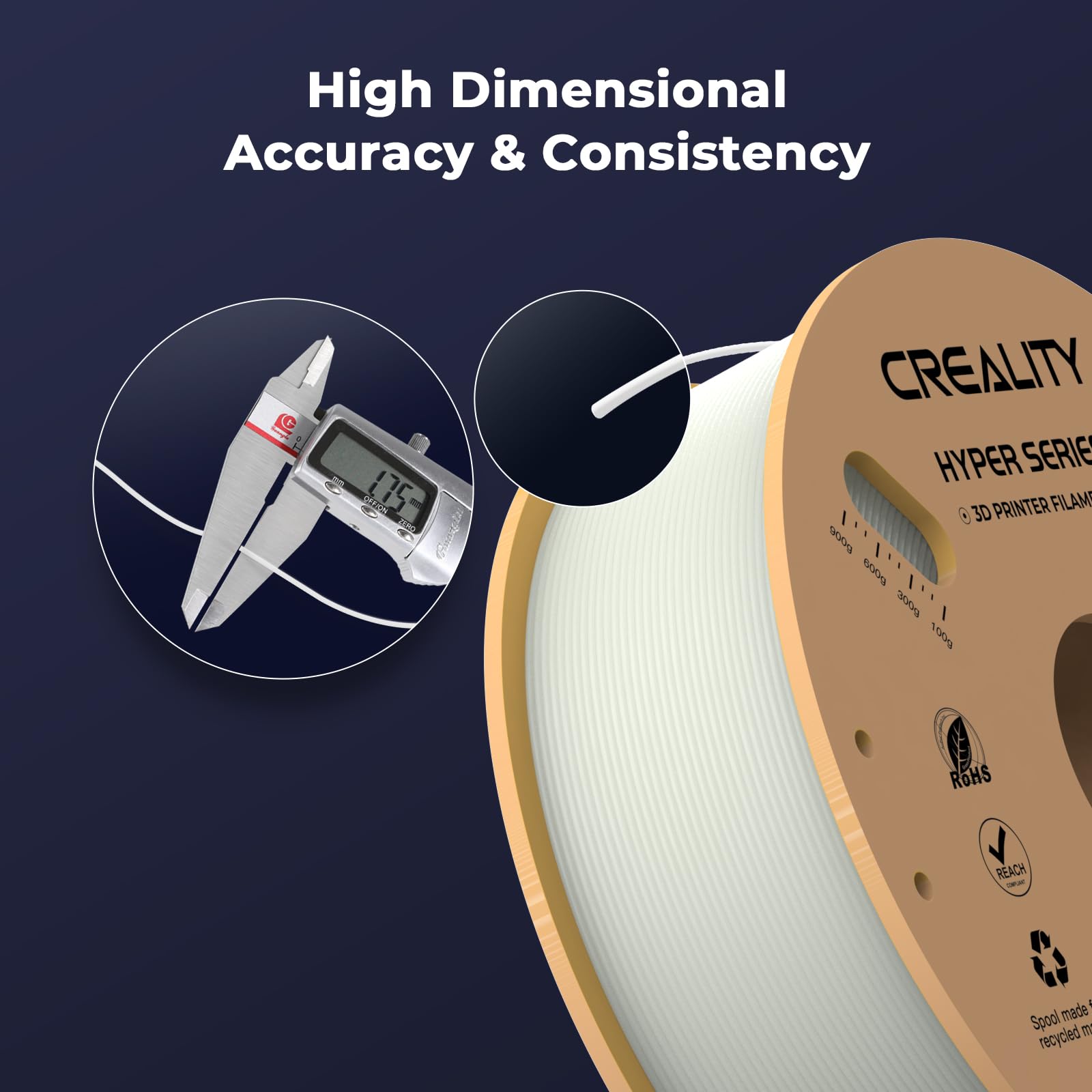 Creality Pla Filament 1.75Mm, 3D Printer Filament Pla Designed For High Speed 30-600Mm/S, 1Kg(2.2Lbs)/Spool Hyper Pla Filament,